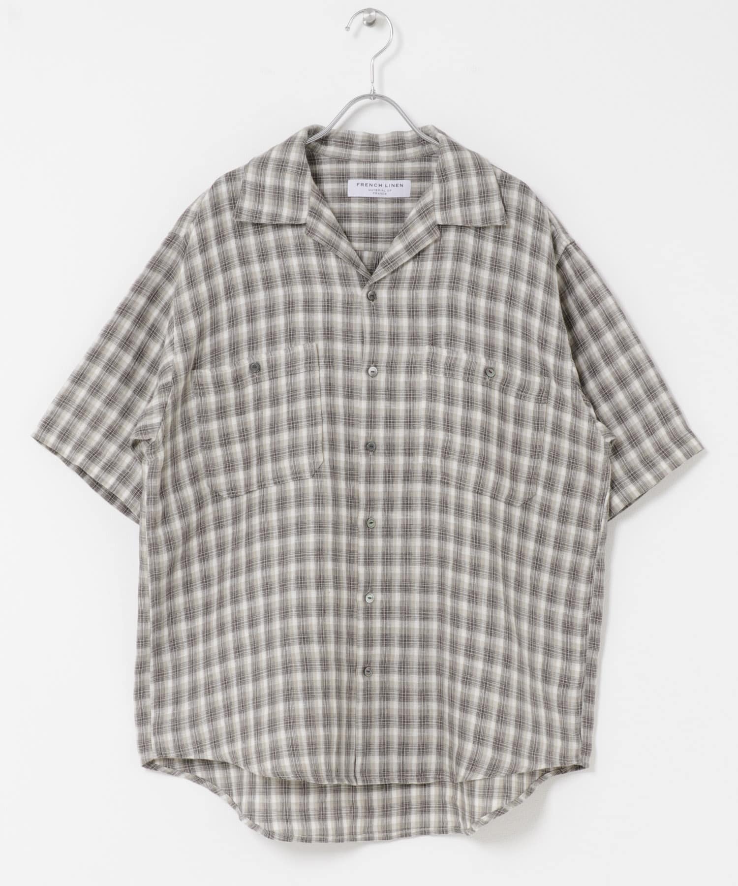 FORK&SPOON　フレンチリネンオープンカラーショートスリーブシャツ BEG CHK 4