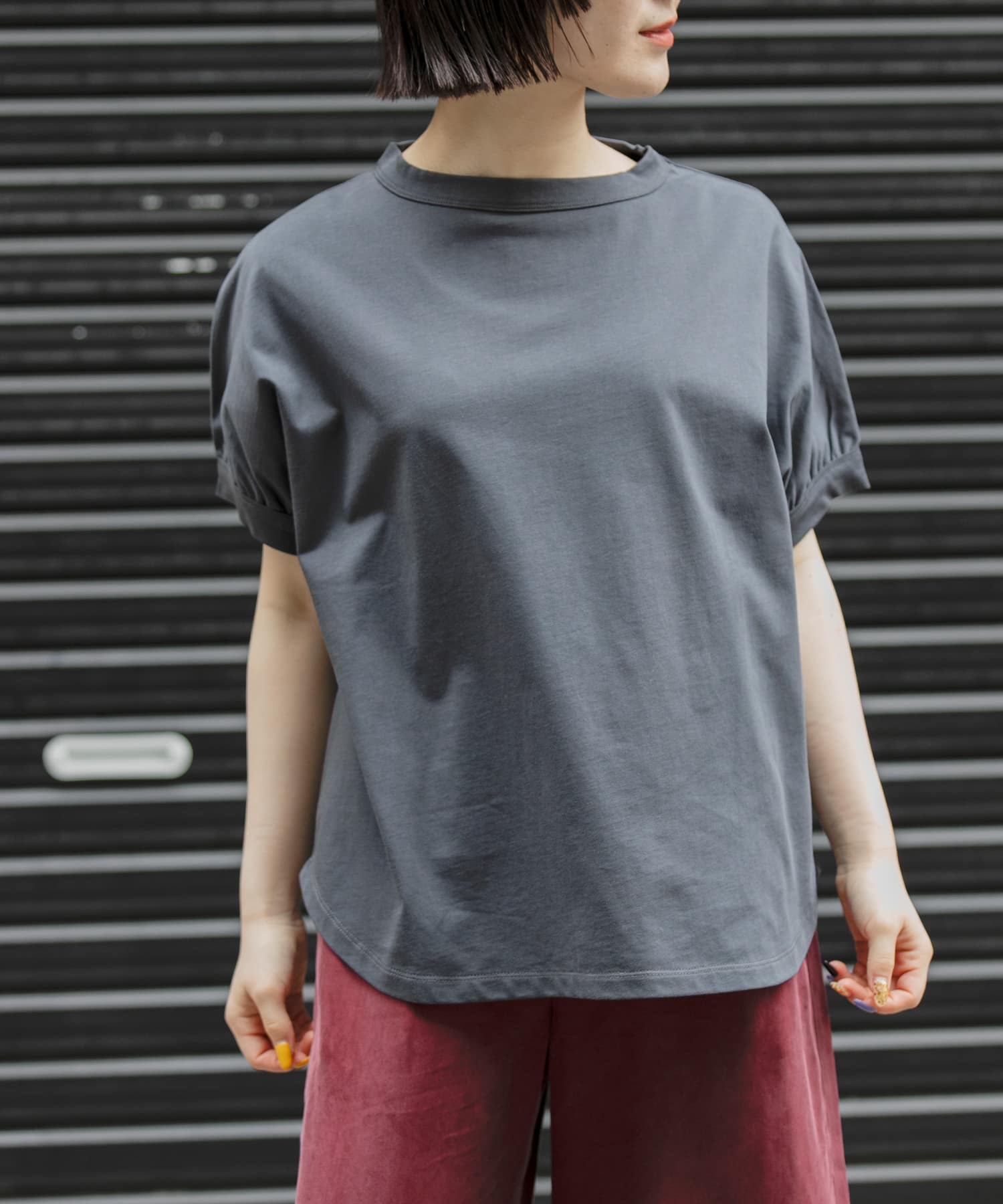 FORK&SPOON　ボトルネックギャザースリーブTシャツ