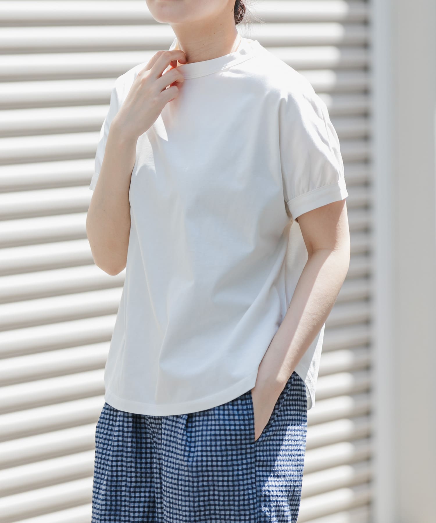 FORK&SPOON　ボトルネックギャザースリーブTシャツ