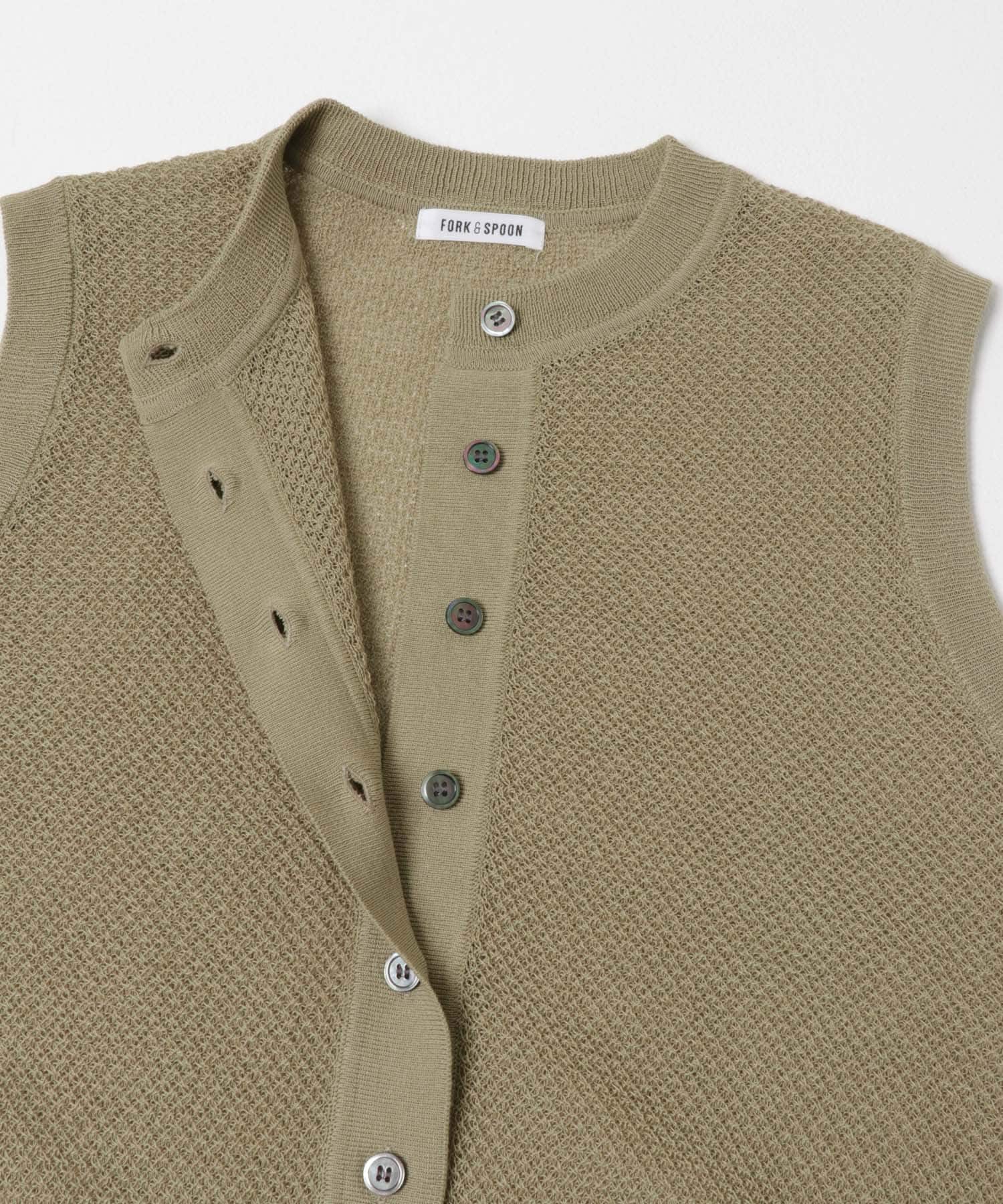 FORK&SPOON　フロントボタンニットベスト BEIGE 1