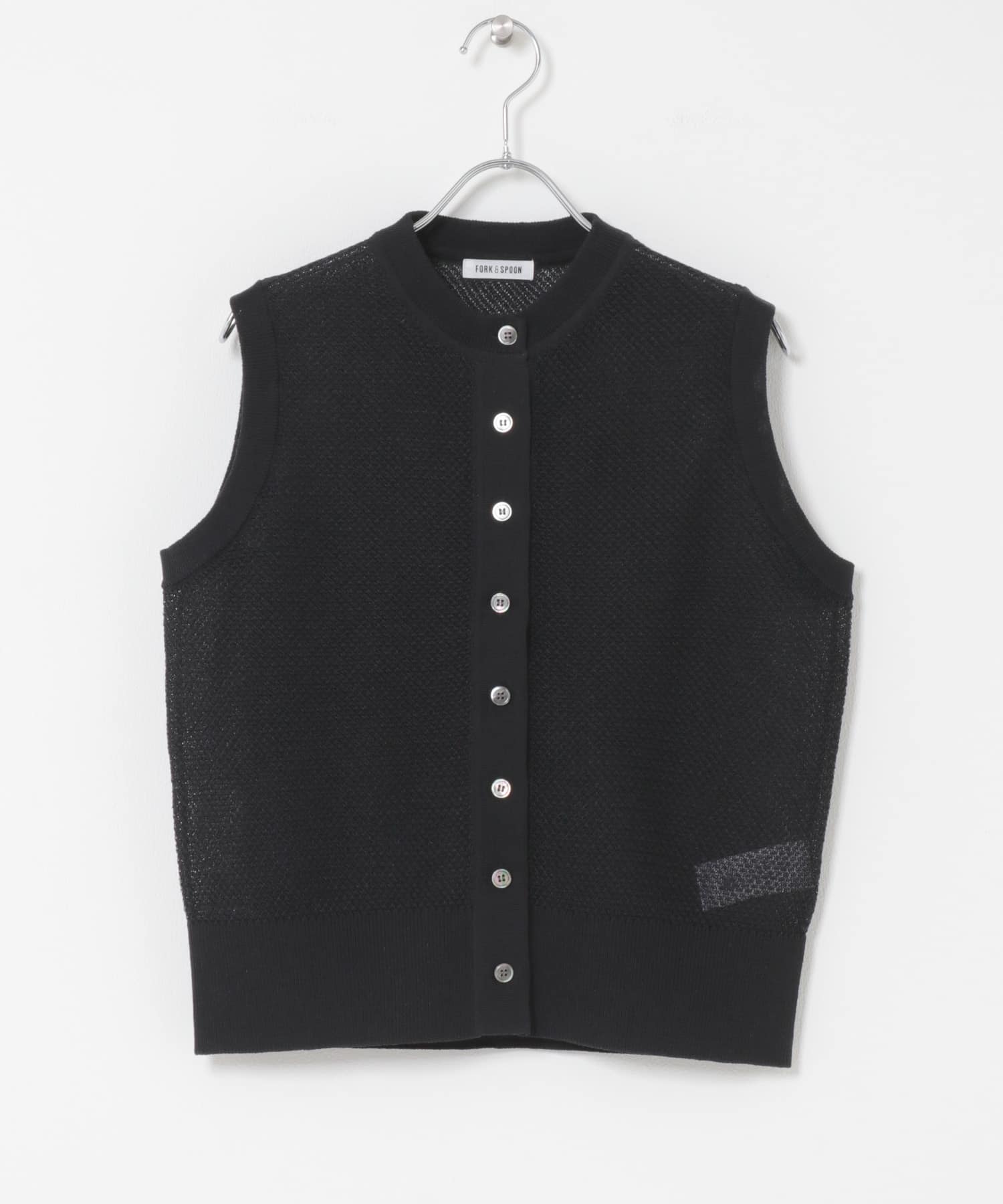 FORK&SPOON　フロントボタンニットベスト BLACK 1