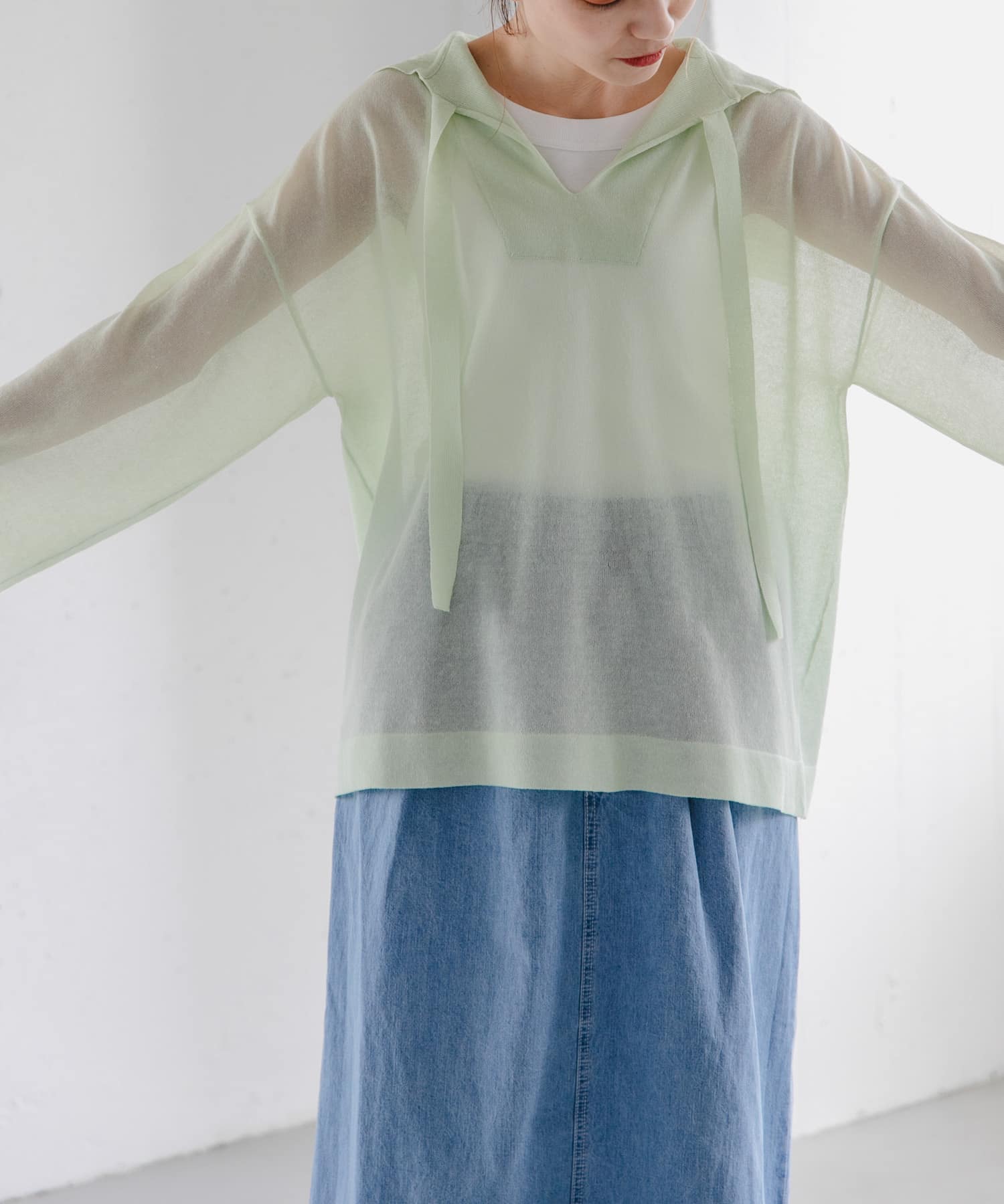 FORK&SPOON　セーラーカラーシアーニットプルオーバー