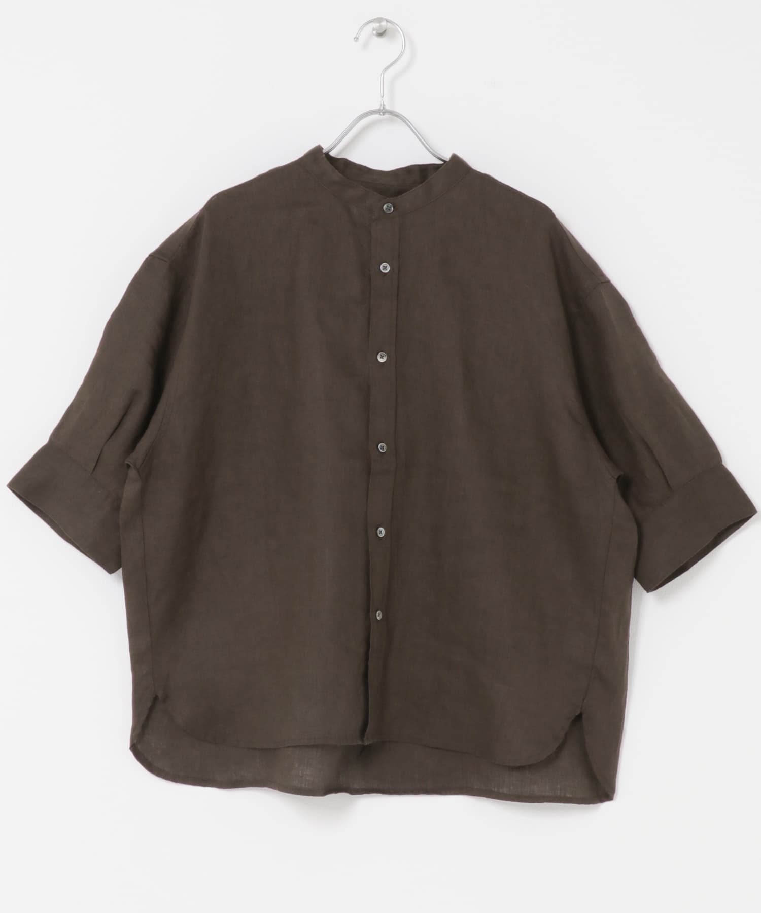 FORK&SPOON　フレンチリネンショートスリーブシャツ BROWN 1