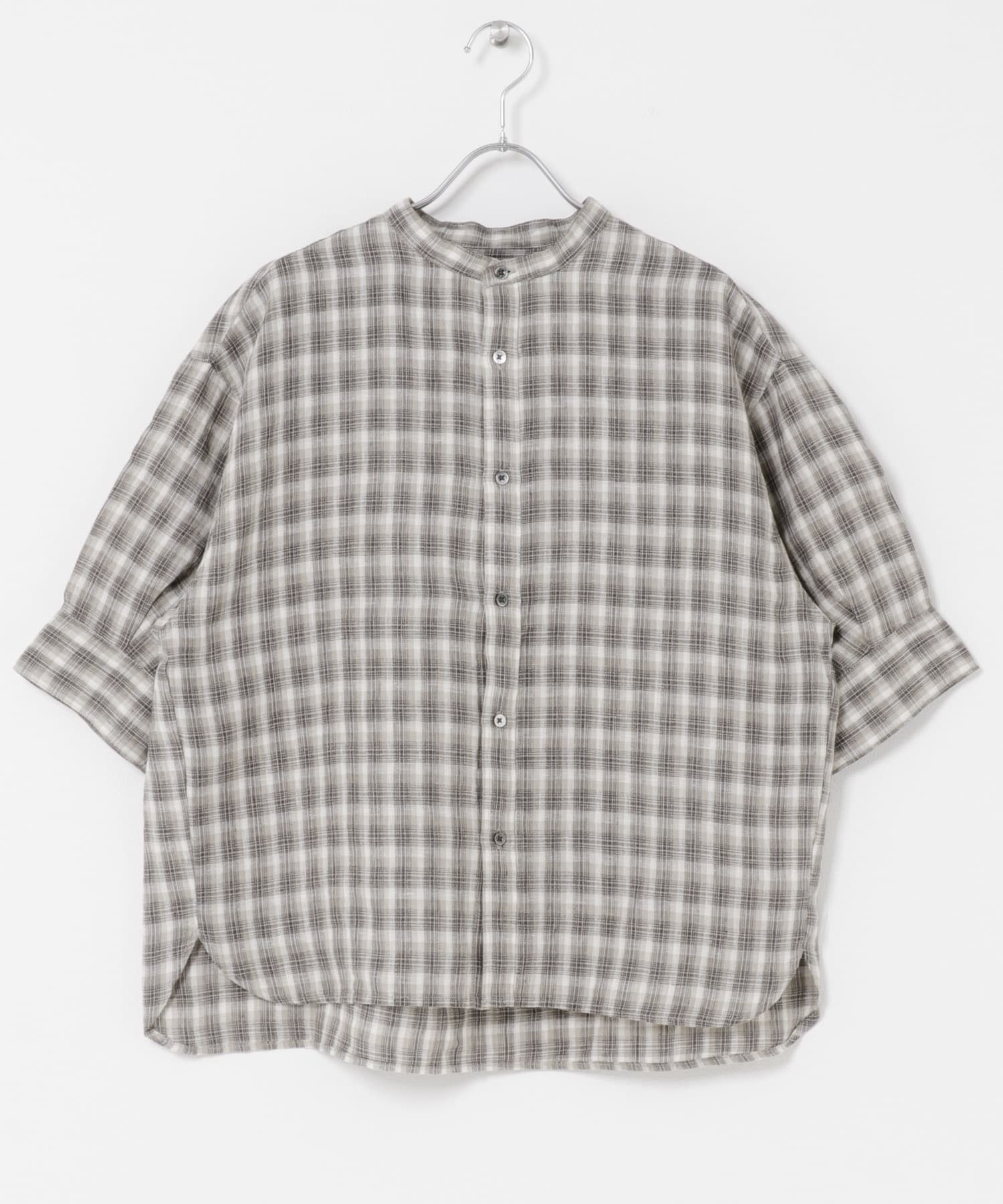 FORK&SPOON　フレンチリネンショートスリーブシャツ BEG CHK 1