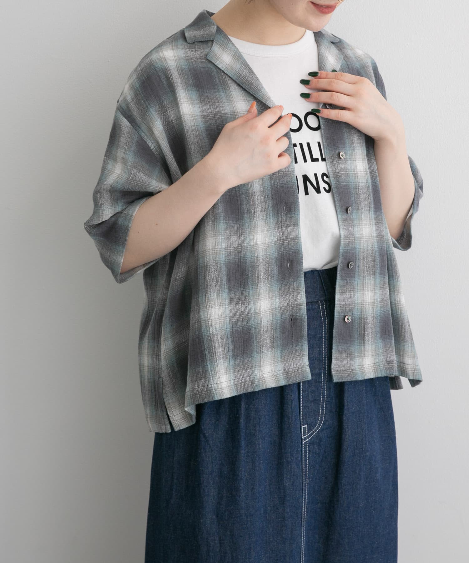 FORK&SPOON　メッシュチェックシャツ