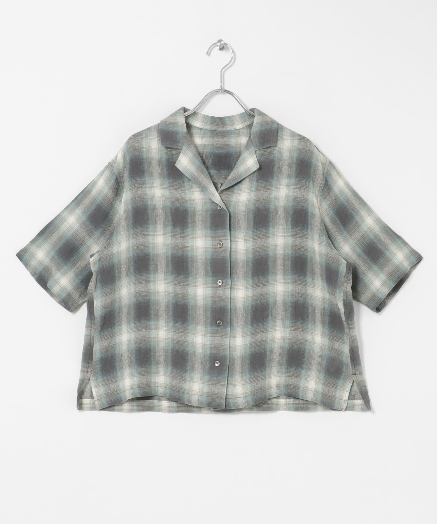 FORK&SPOON　メッシュチェックシャツ BLUEGREEN 1