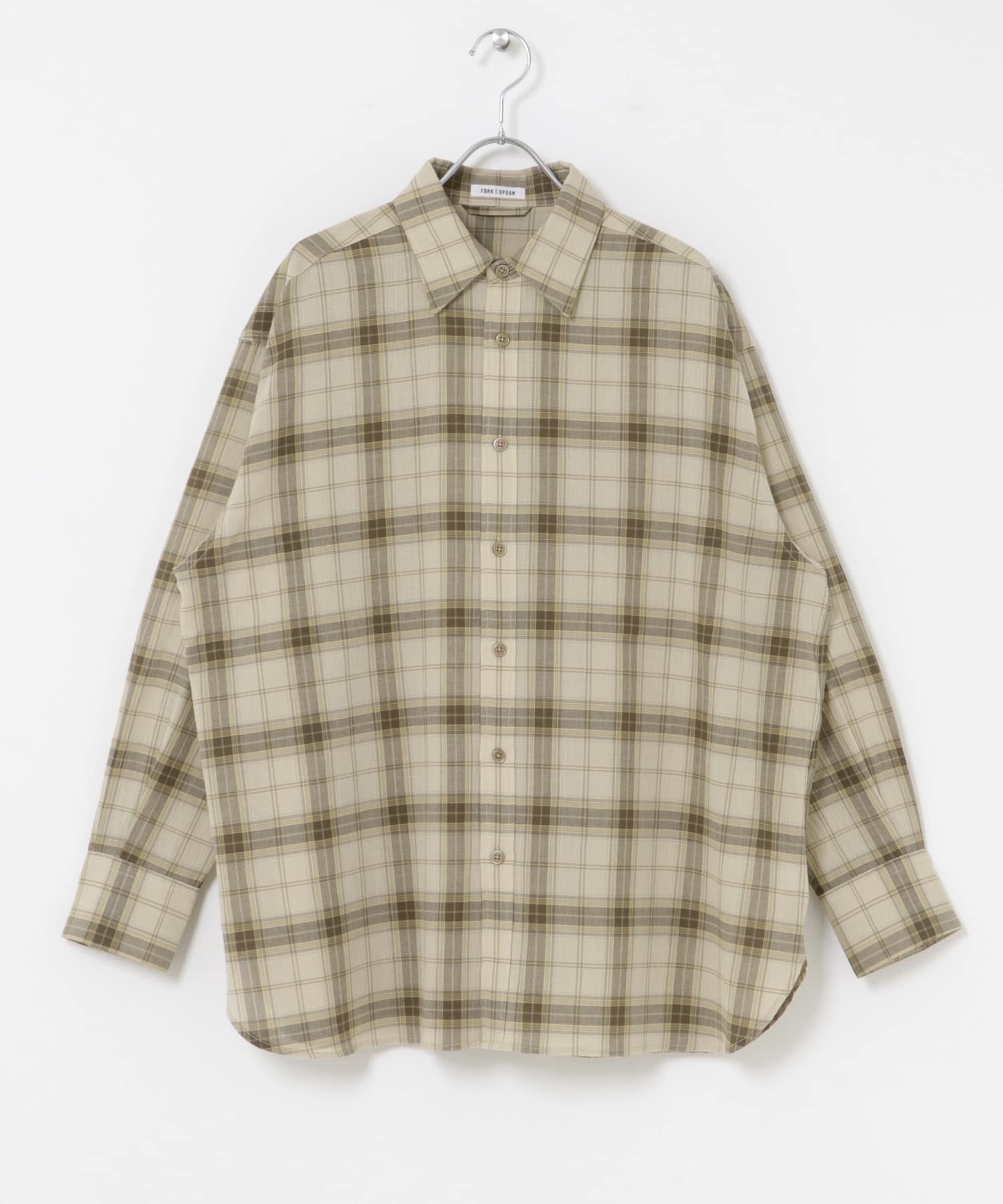 FORK&SPOON　シアーチェックシャツ BEIGE 1