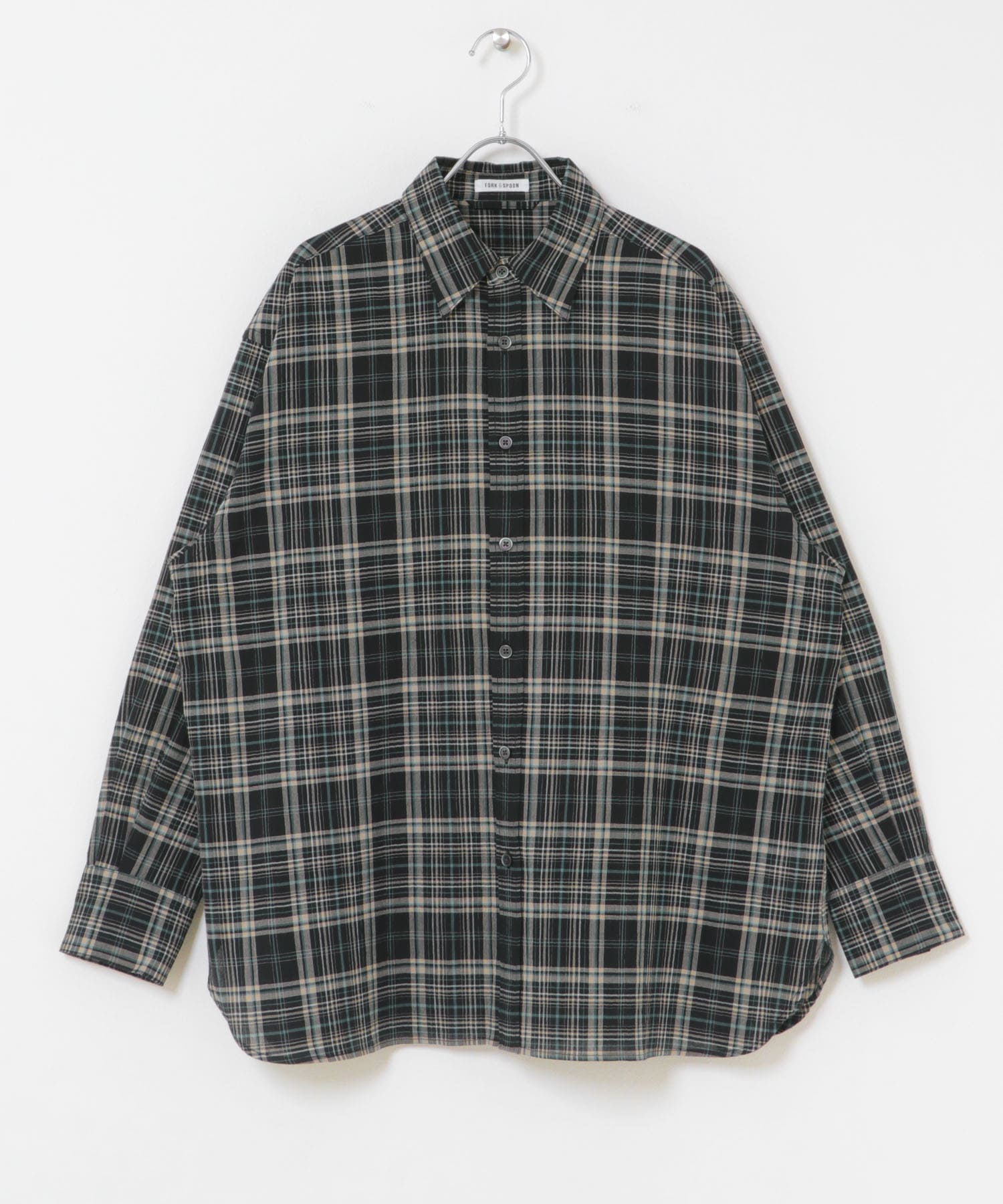 FORK&SPOON　シアーチェックシャツ BLACK 1