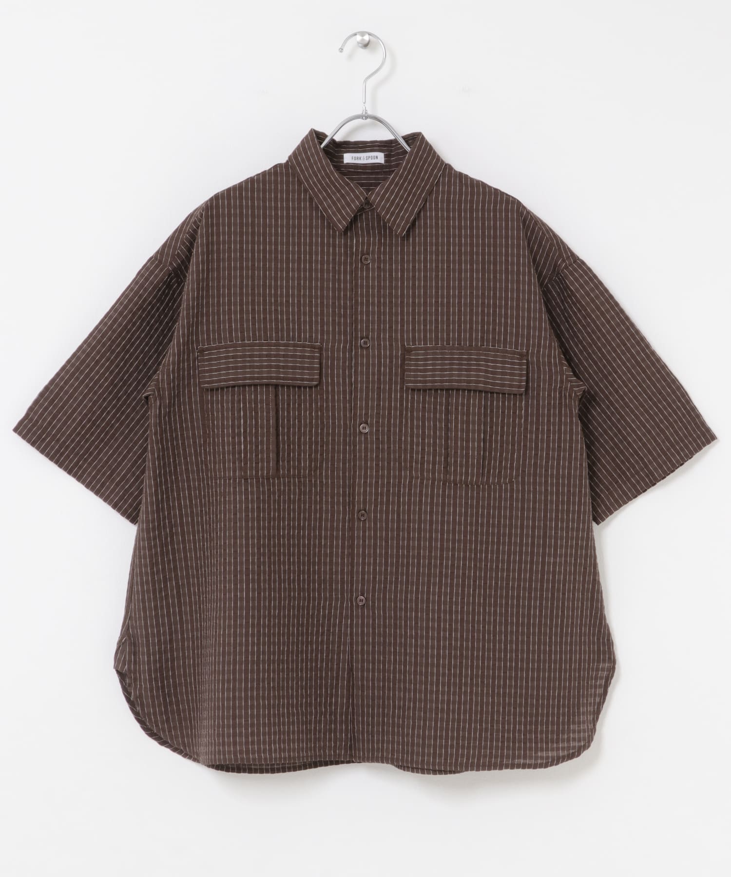 FORK&SPOON　シャドウチェックショートスリーブシャツ BROWN 1