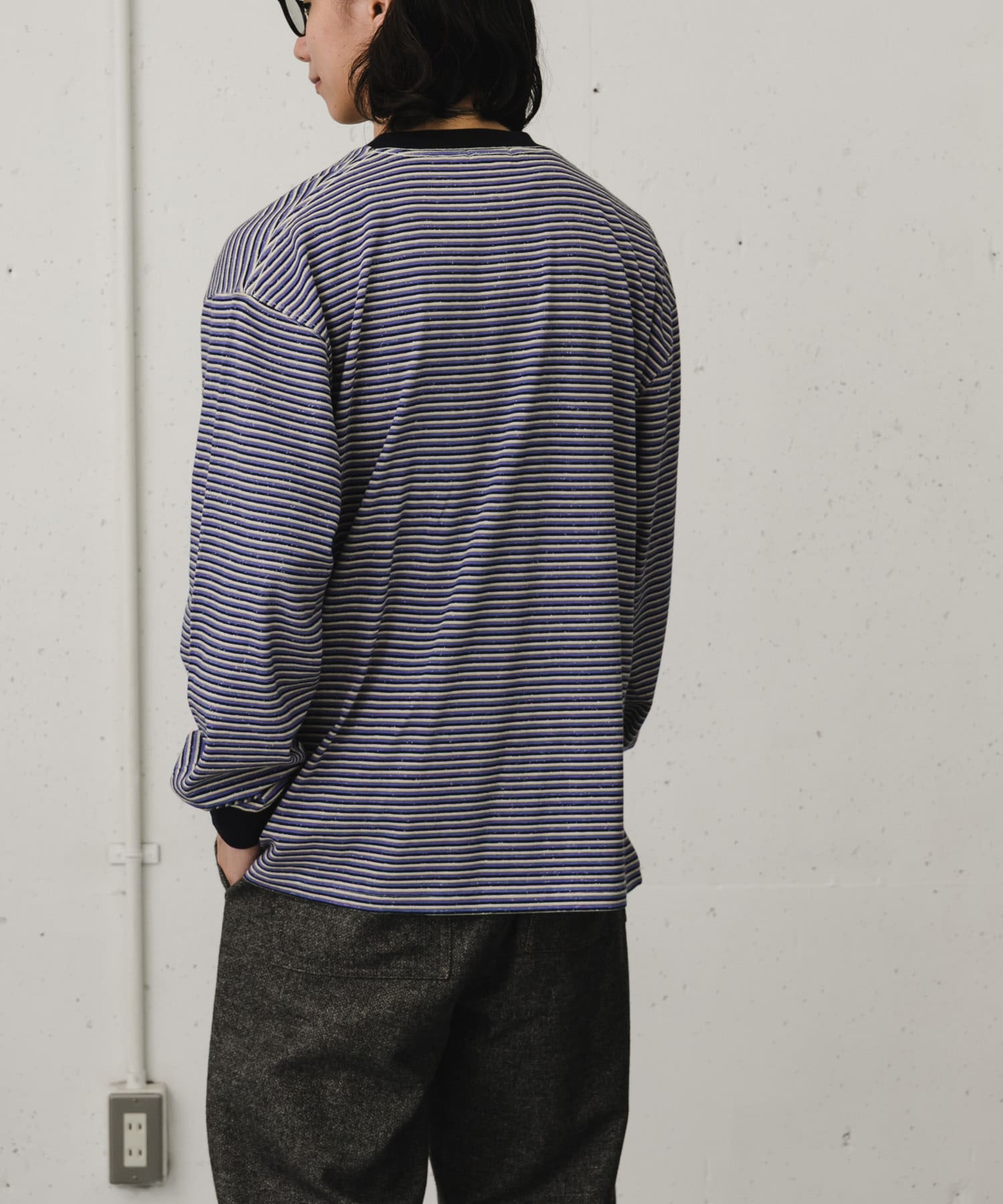 FORK&SPOON プレーティングボーダーロングスリーブTシャツ(4 CHARCOAL