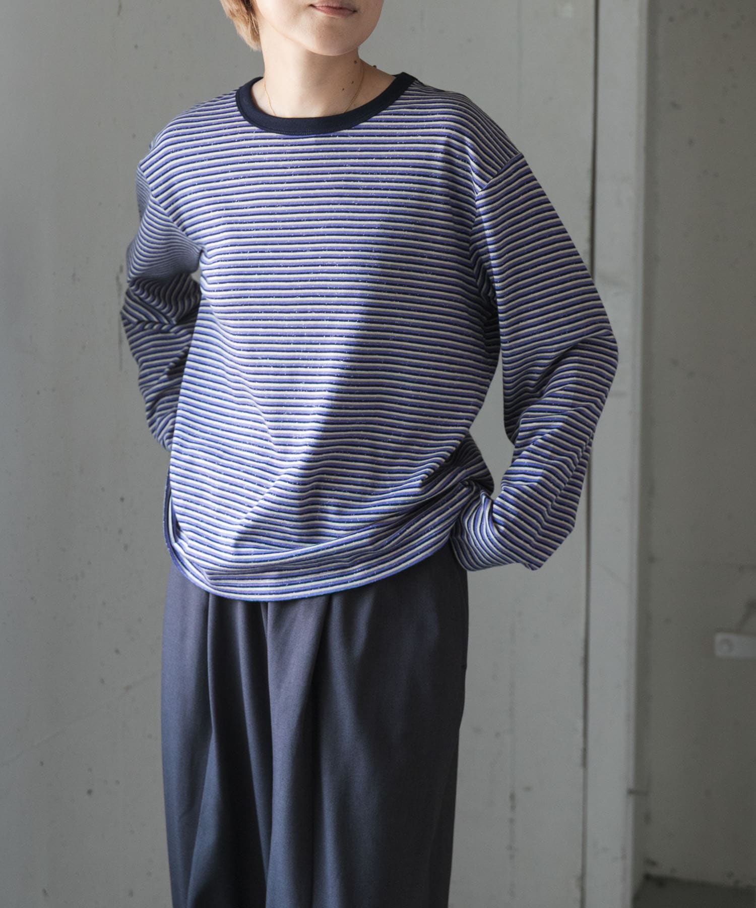 FORK&SPOON　プレーティングボーダーロングスリーブTシャツ