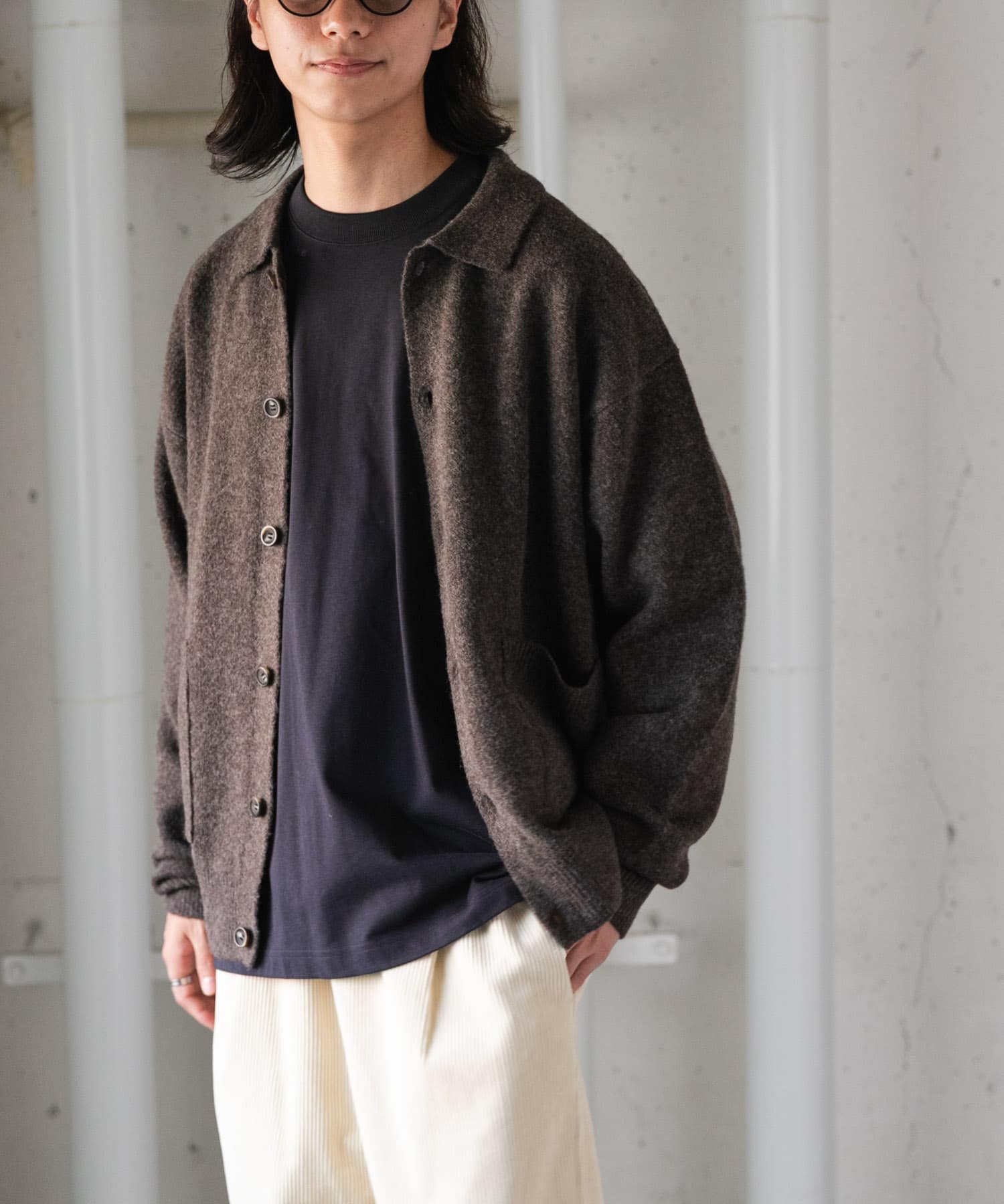 FORK&SPOON Ricotta ニットポロカーディガン(4 CHARCOAL): トップス