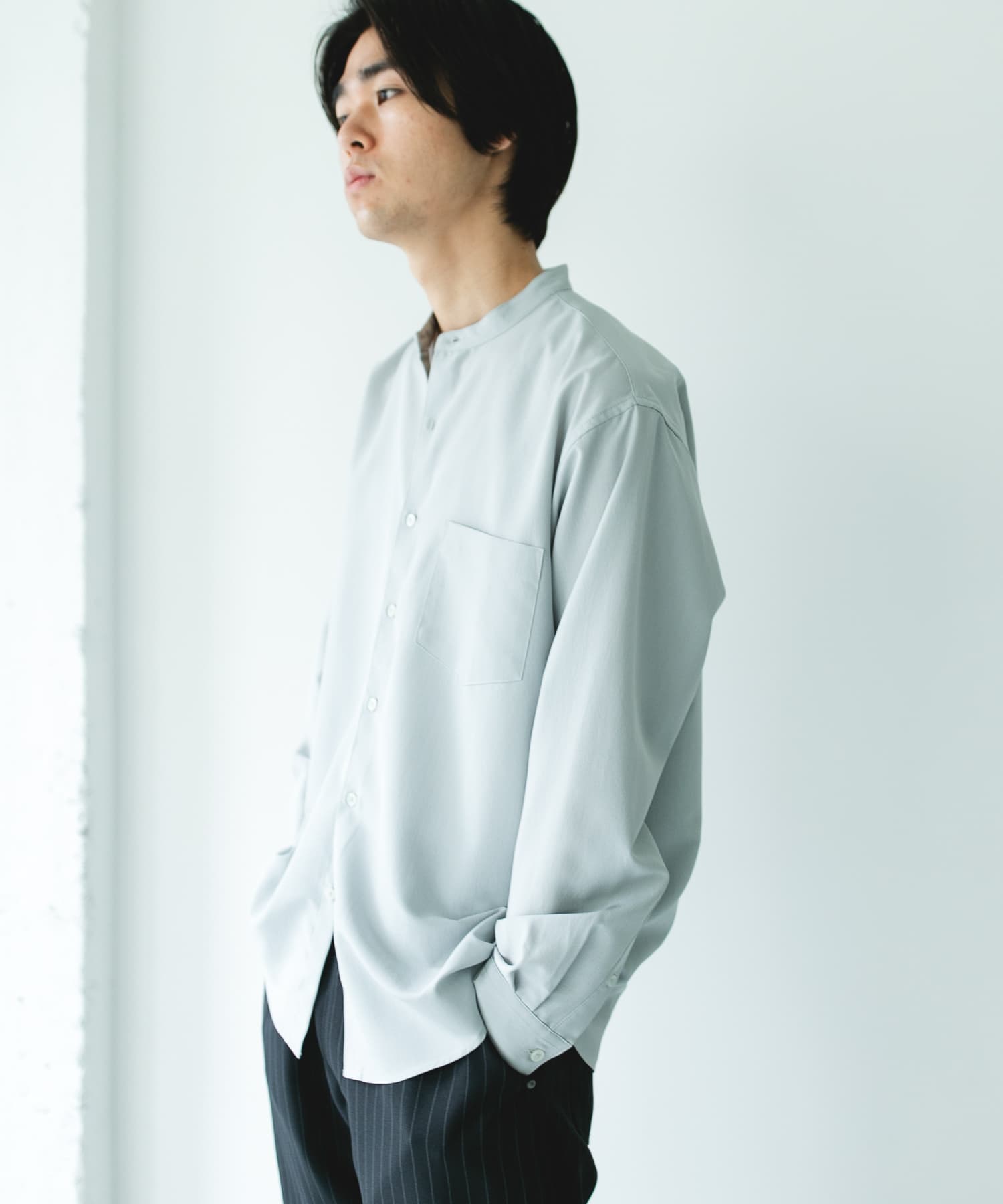 『XLサイズ/WEB限定』『吸水速乾』セオアルファバンドカラーロングスリーブシャツ L.GRAY L