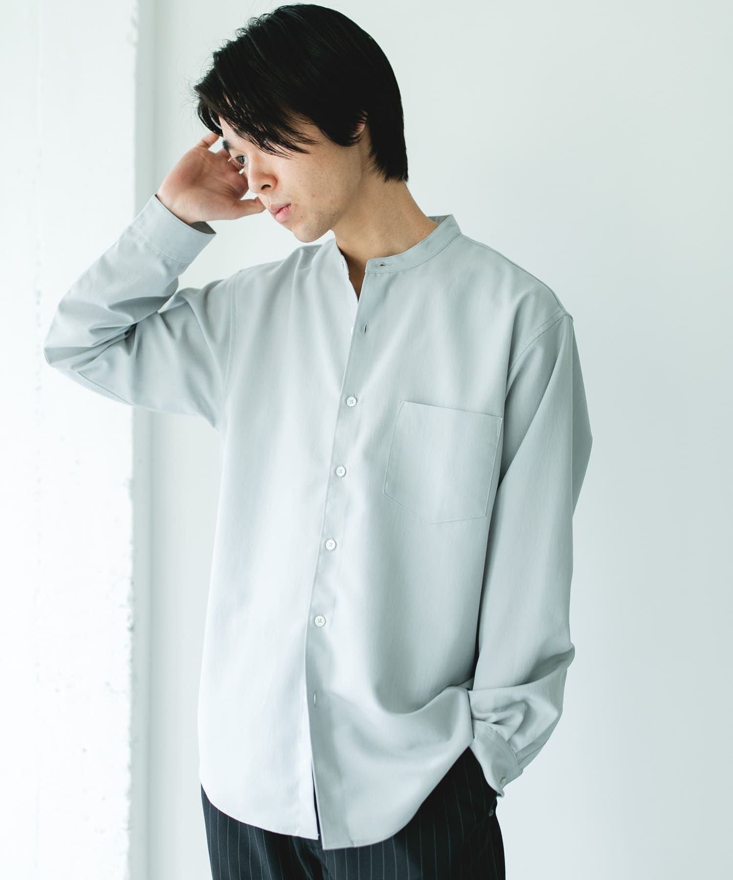 『XLサイズ/WEB限定』『吸水速乾』セオアルファバンドカラーロングスリーブシャツ L.GRAY L