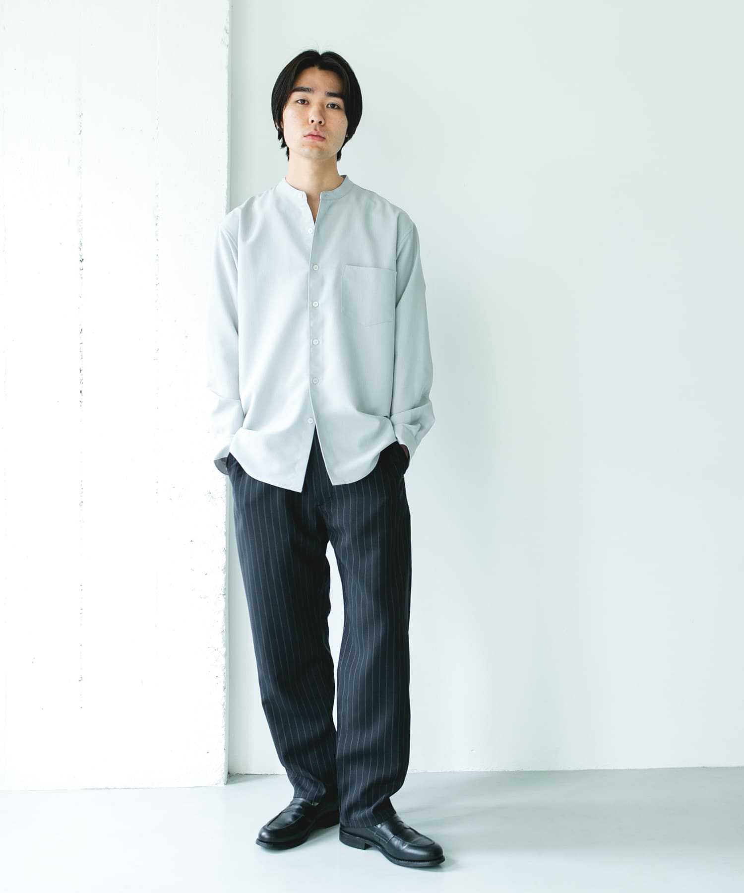 『XLサイズ/WEB限定』『吸水速乾』セオアルファバンドカラーロングスリーブシャツ L.GRAY L
