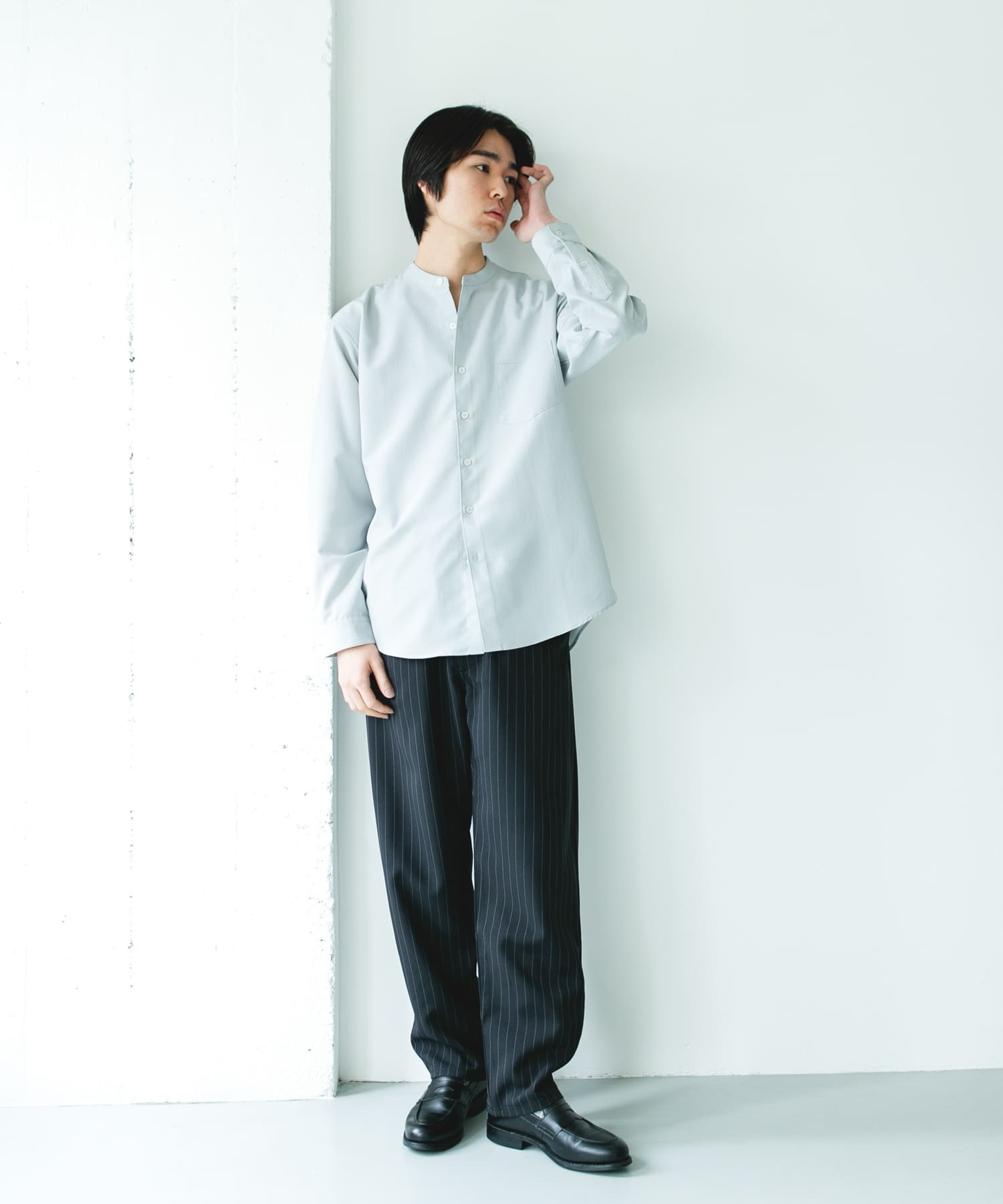 『XLサイズ/WEB限定』『吸水速乾』セオアルファバンドカラーロングスリーブシャツ L.GRAY L