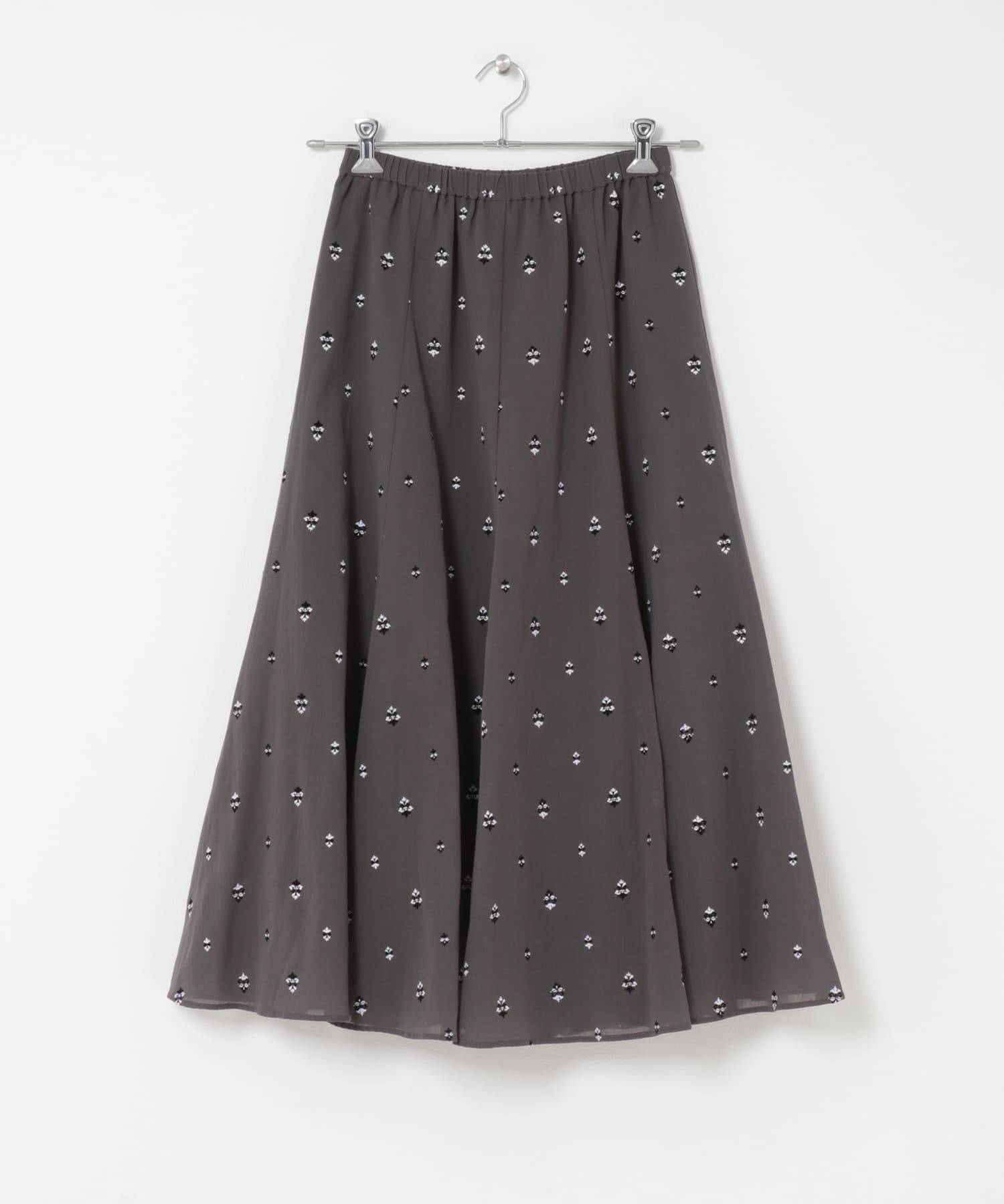 小柄ダマスクプリントフレアスカート CHARCOAL Free