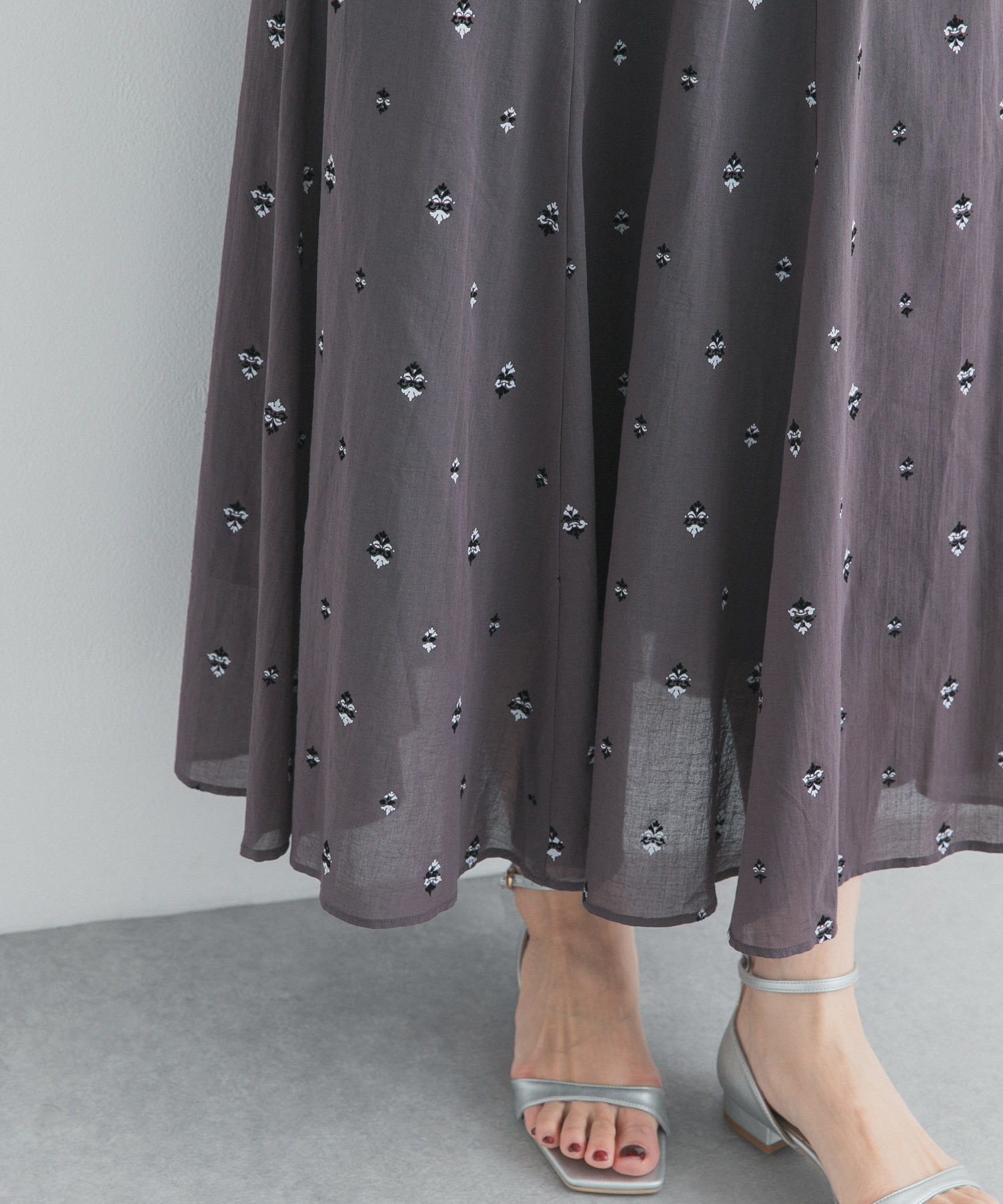 小柄ダマスクプリントフレアスカート