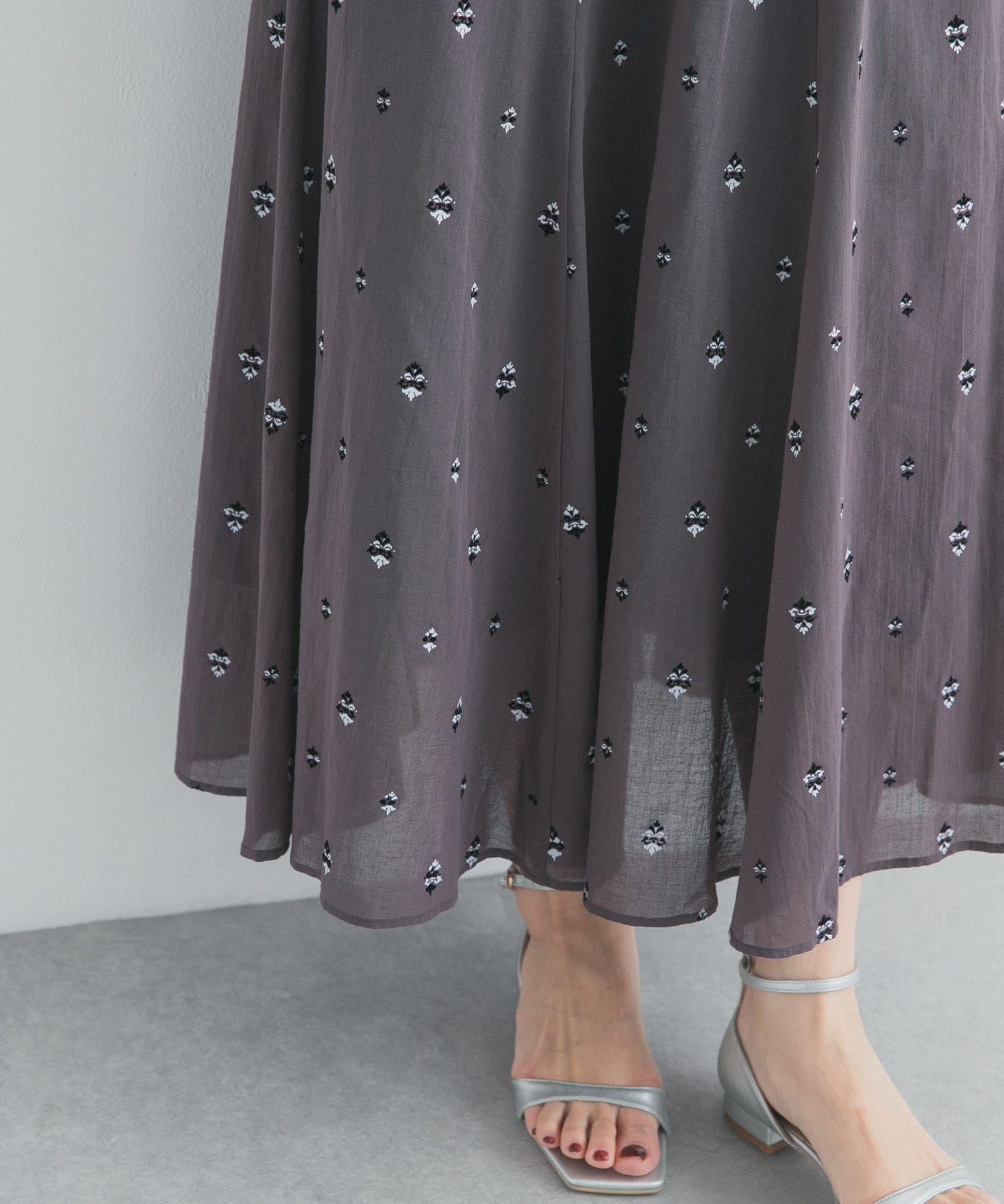 小柄ダマスクプリントフレアスカート