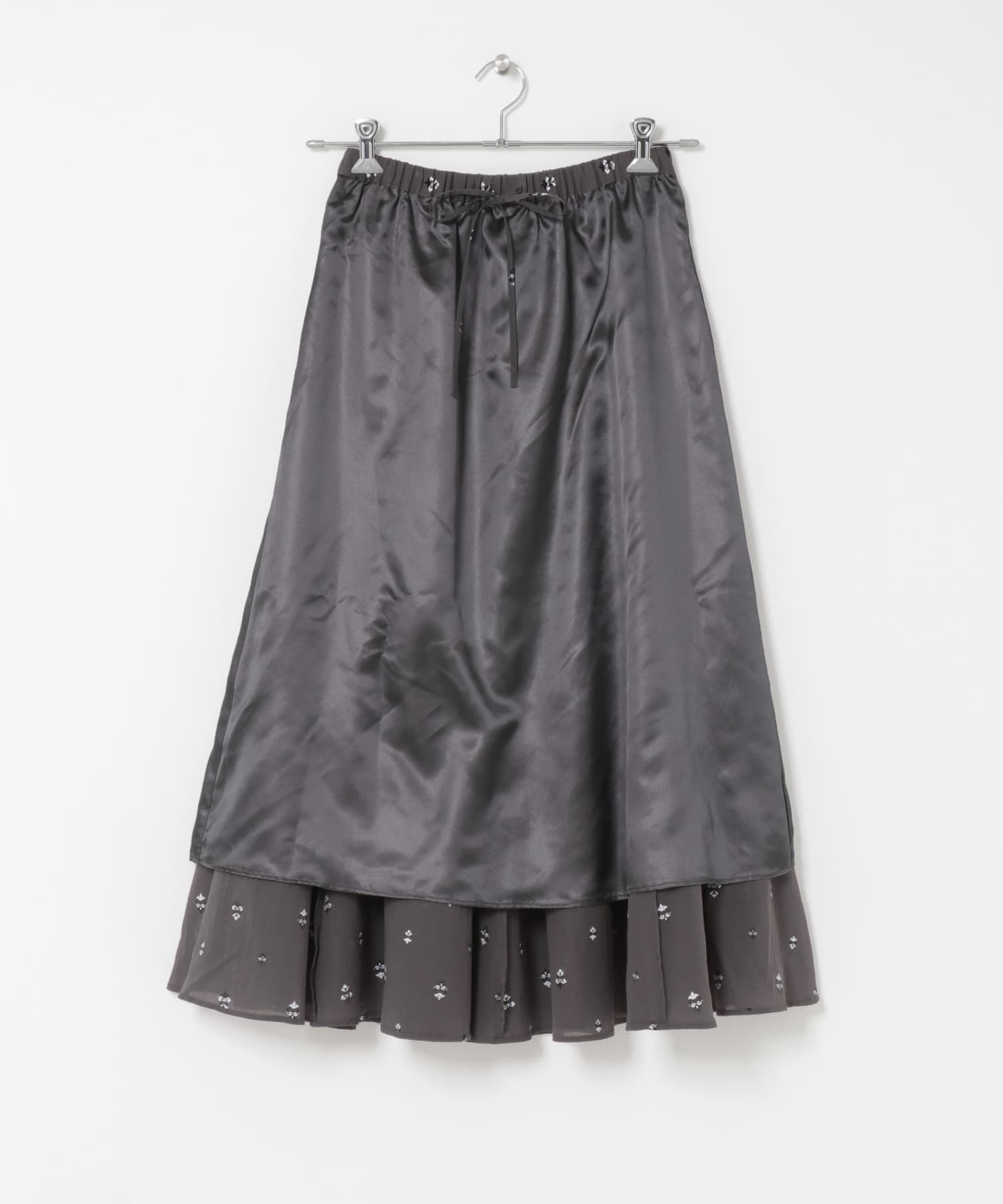 小柄ダマスクプリントフレアスカート CHARCOAL Free