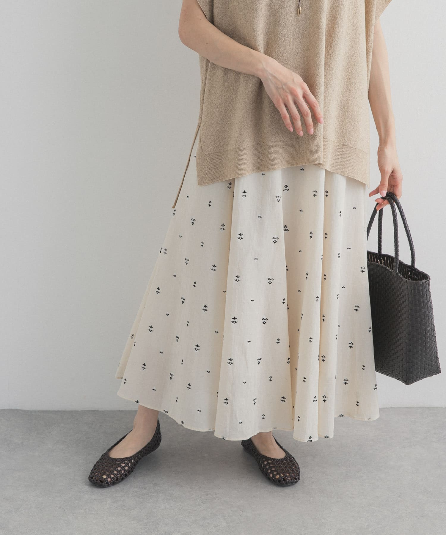 小柄ダマスクプリントフレアスカート