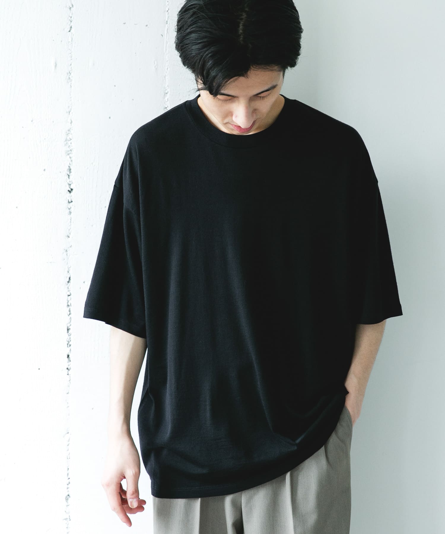 PURE WOOL クルーネックショートスリーブTシャツ(M GRAY): トップス