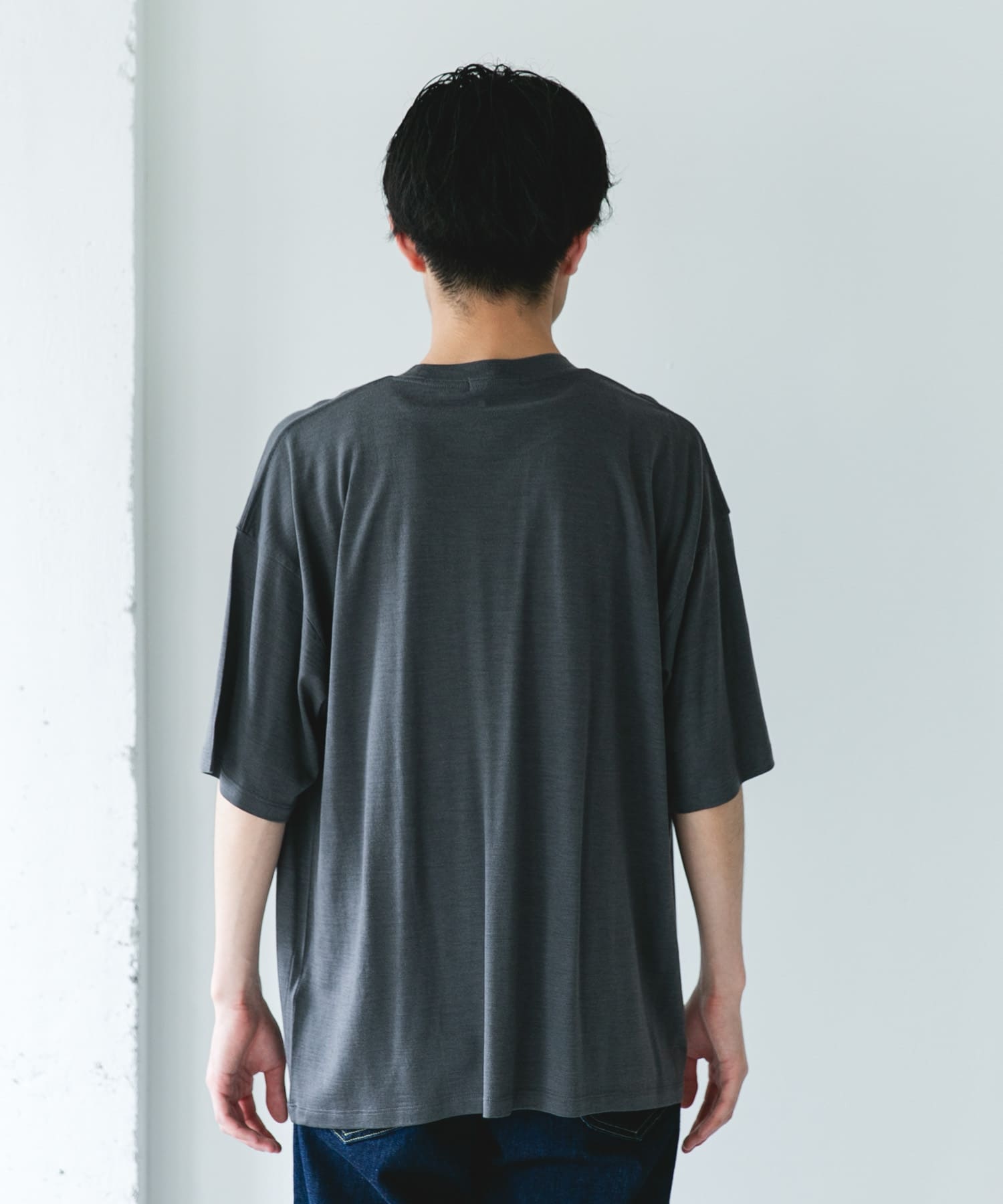 PURE WOOL クルーネックショートスリーブTシャツ(M GRAY): トップス