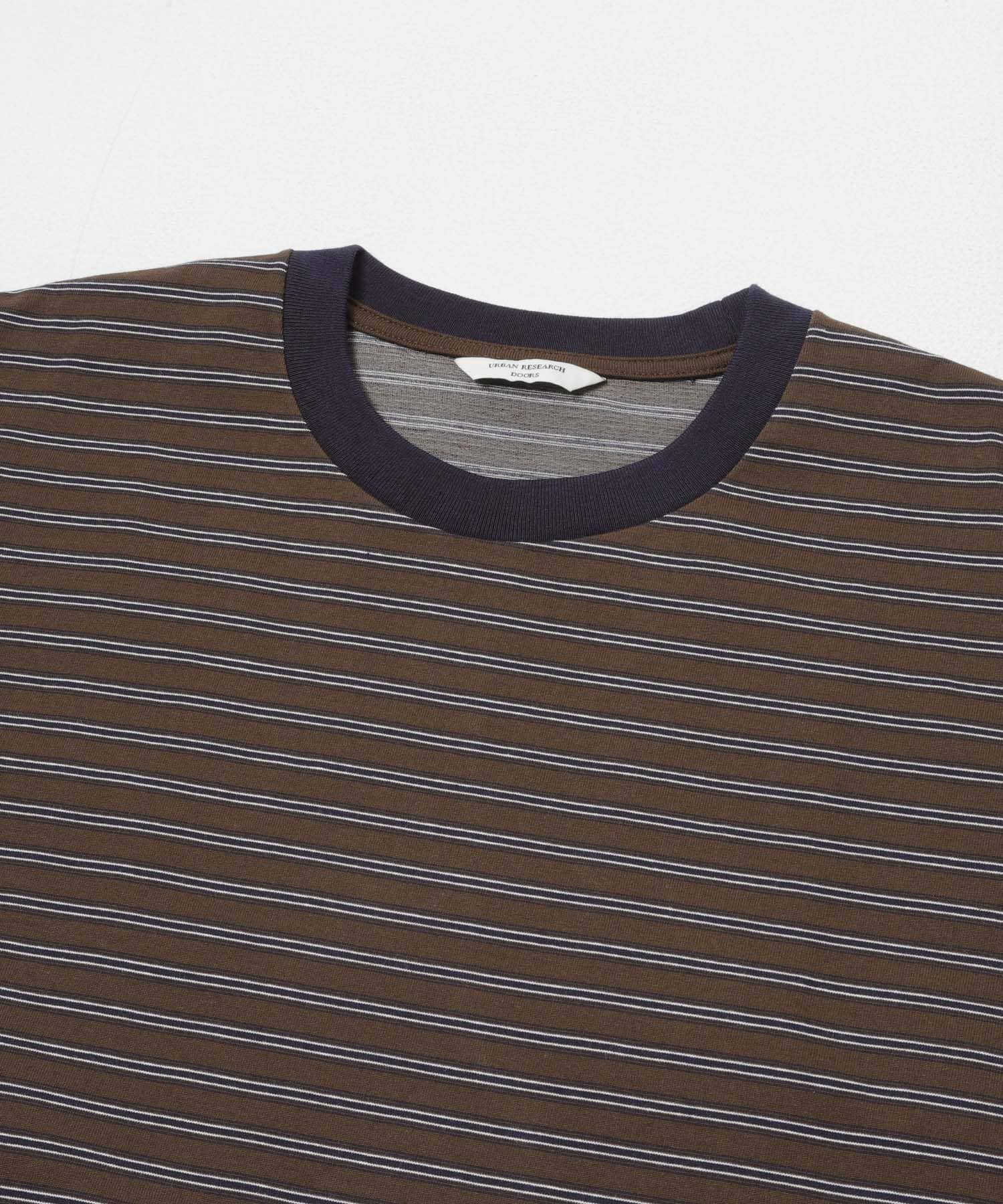 プレーティングマルチボーダーTシャツ BRN×NVY M