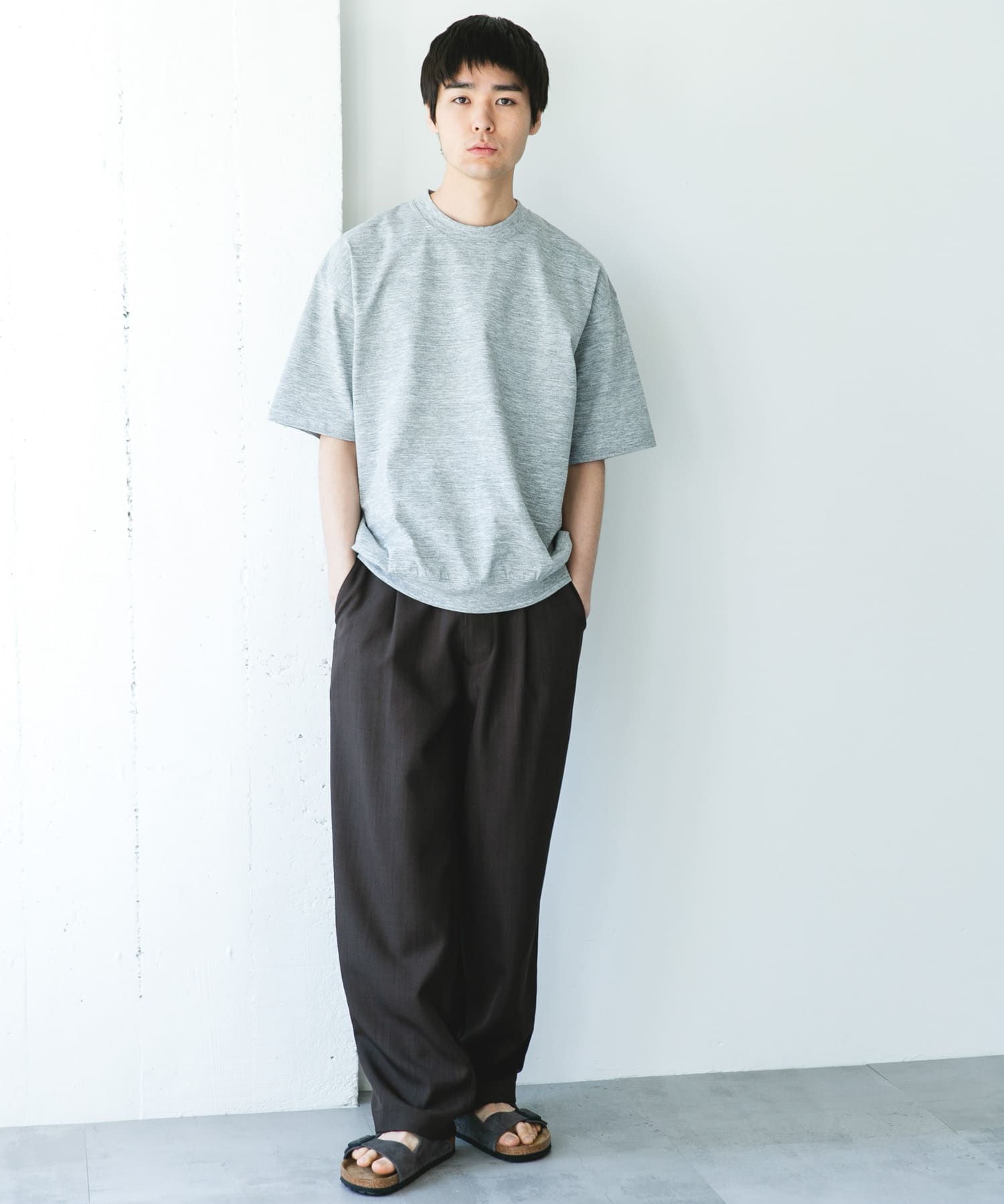 『吸水速乾/防シワ/抗ピリング/UVカット/イージーケア』DRYMIX クルーネック ショートスリーブ スウェットTシャツ 杢GRAY M