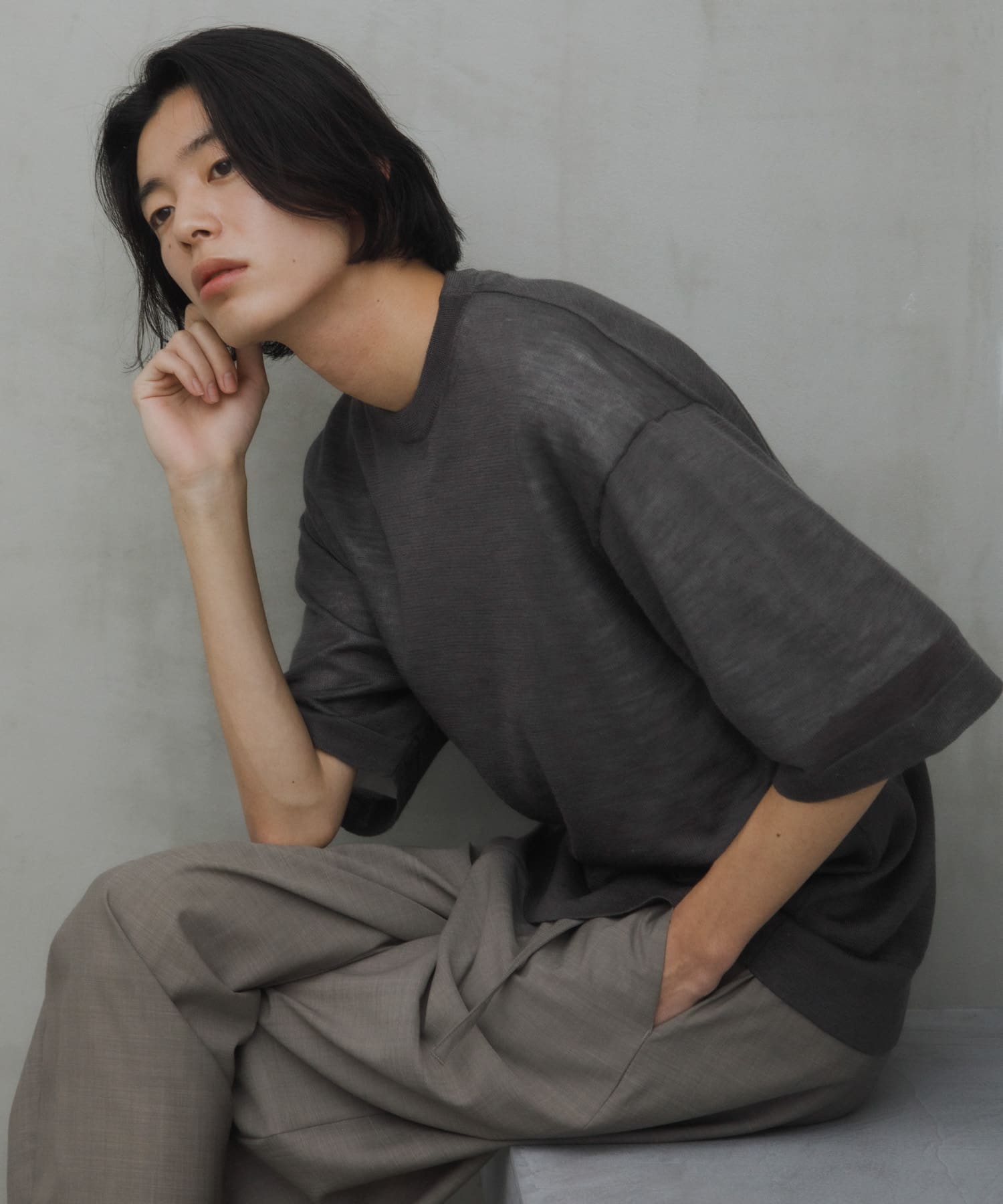Ramie High Gauge Crew-Neck Knit