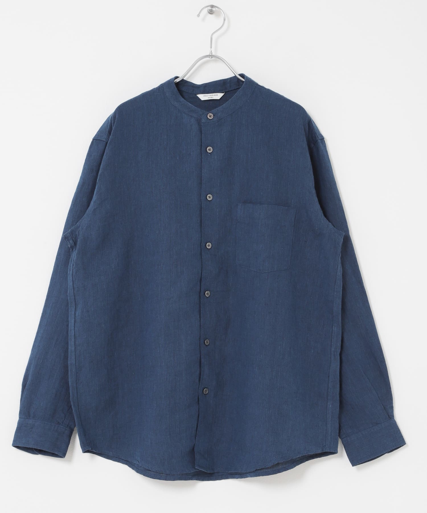 シルケットリネン バンドカラーロングスリーブシャツ INDIGO M