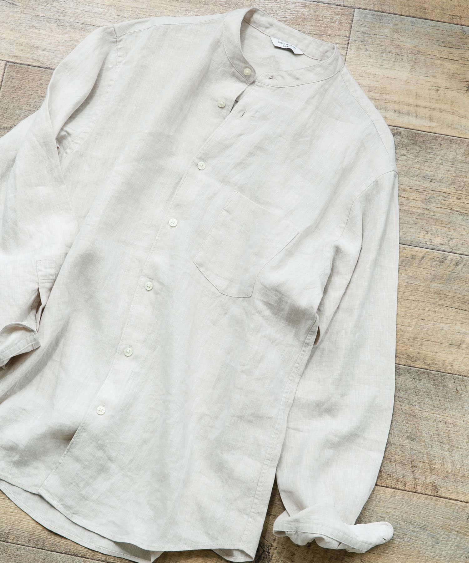 シルケットリネン バンドカラーロングスリーブシャツ