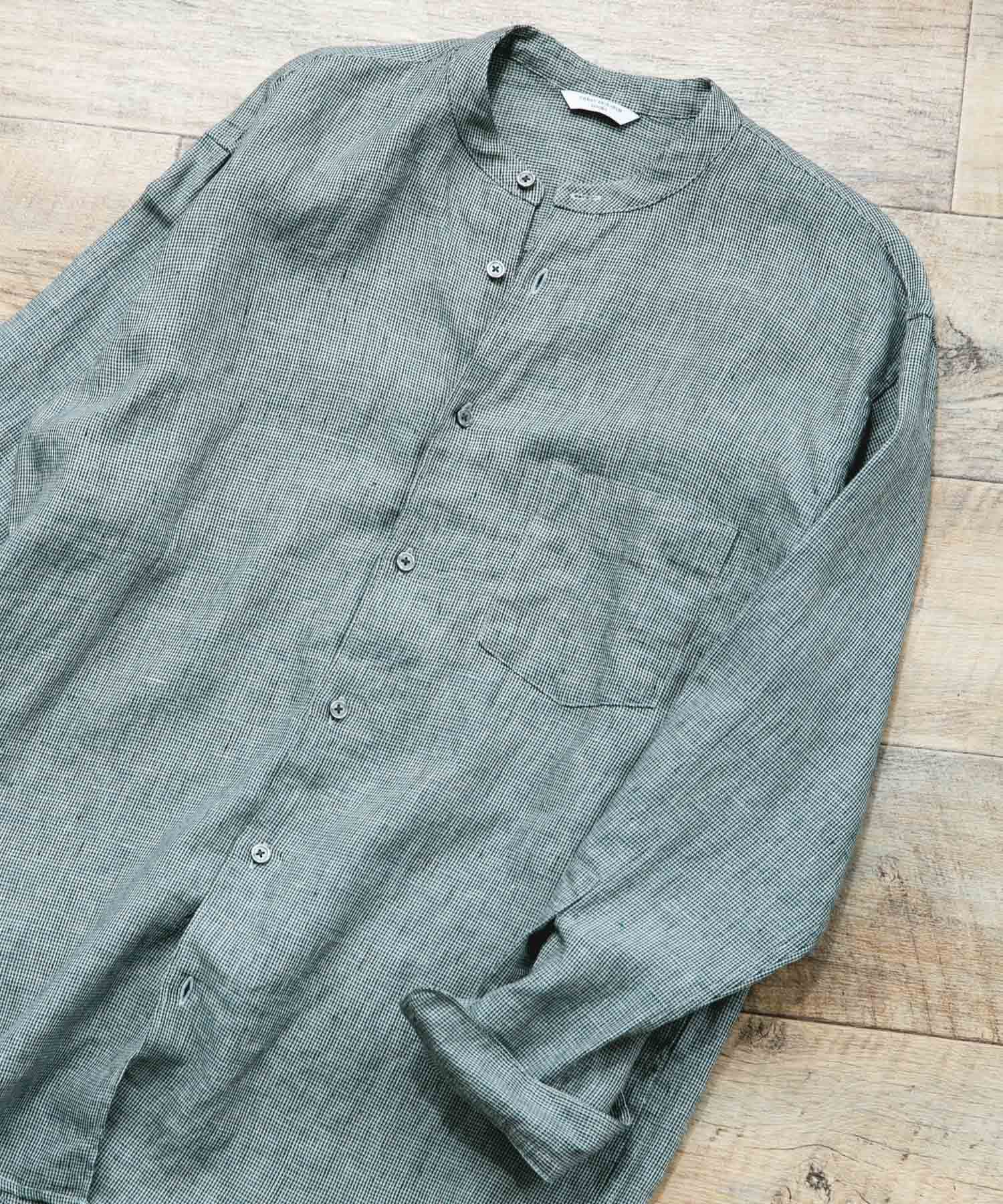 シルケットリネン バンドカラーロングスリーブシャツ