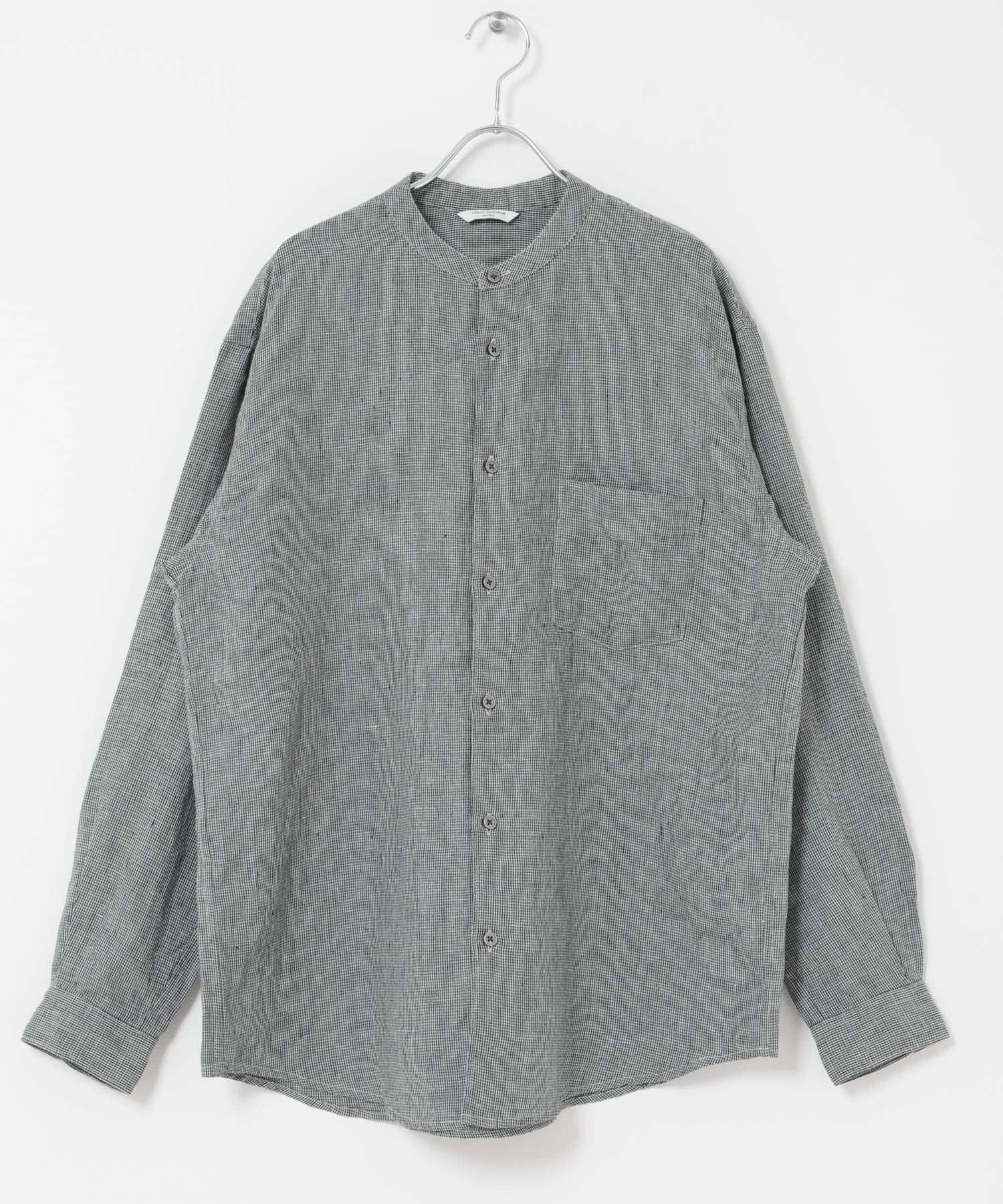 シルケットリネン バンドカラーロングスリーブシャツ HT CHECK M