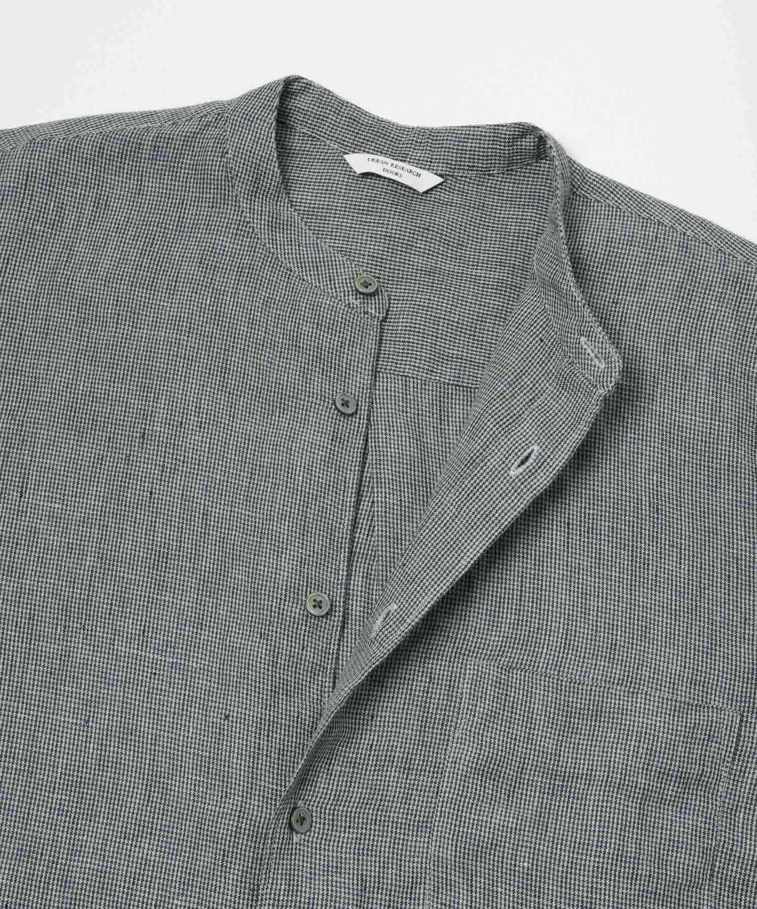 シルケットリネン バンドカラーロングスリーブシャツ HT CHECK M