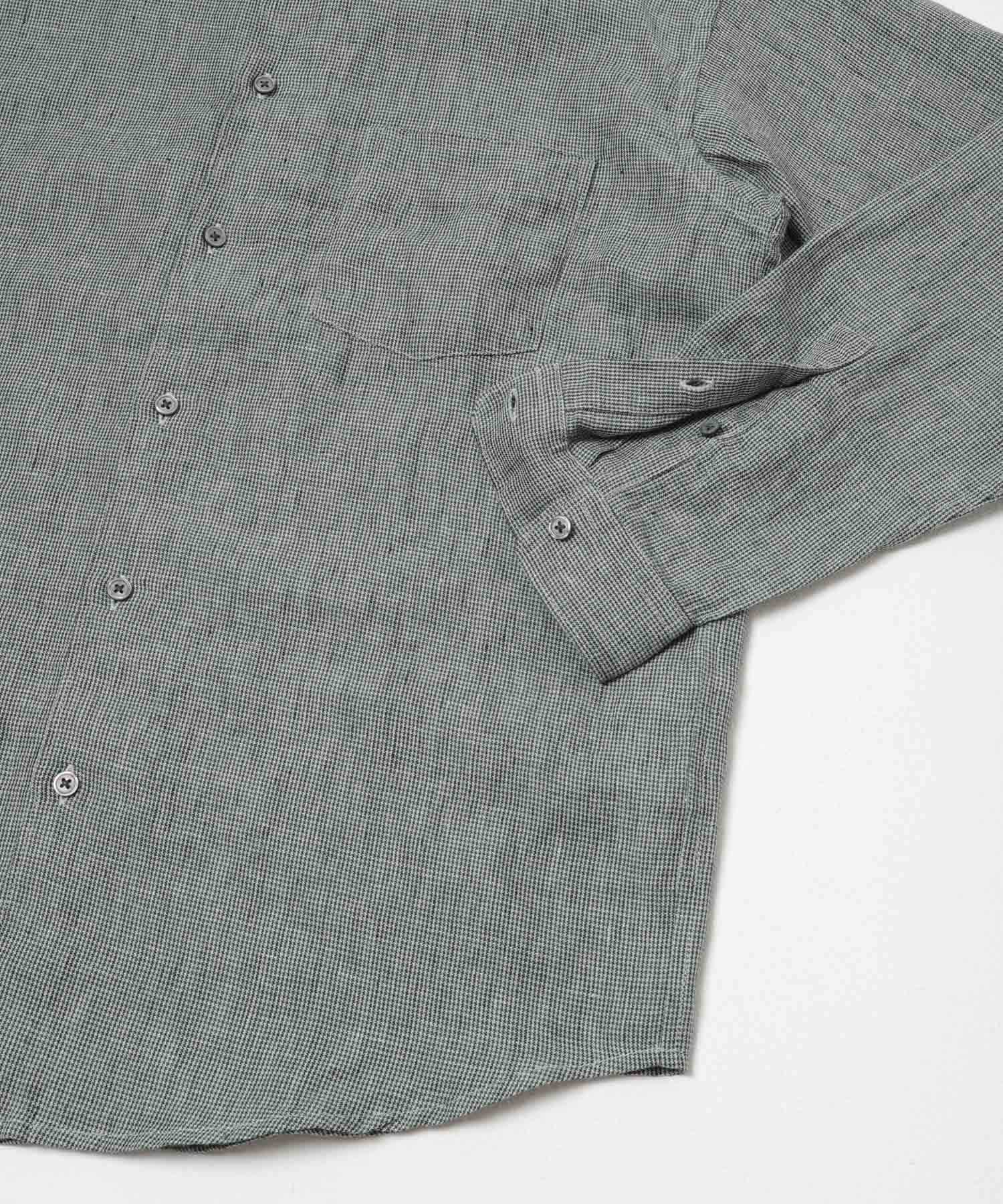 シルケットリネン バンドカラーロングスリーブシャツ HT CHECK M