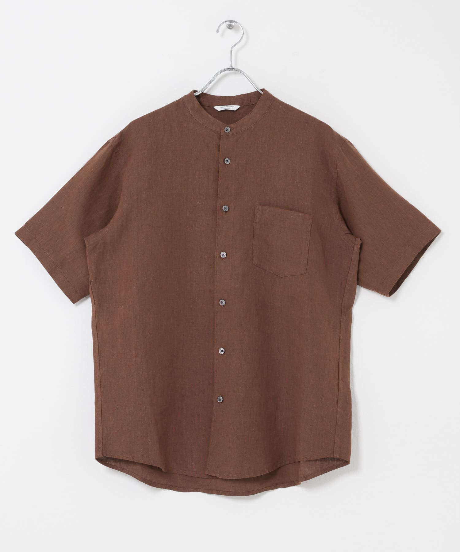 シルケットリネン バンドカラーショートスリーブシャツ BROWN M