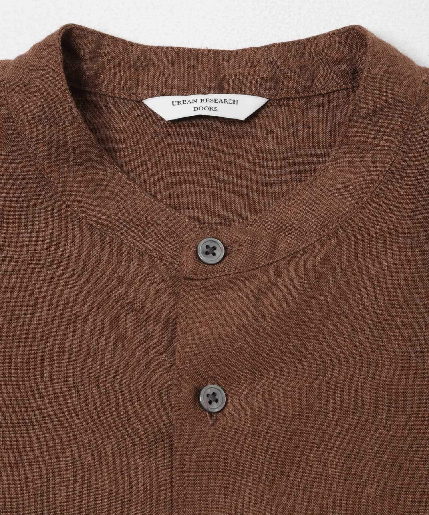 シルケットリネン バンドカラーショートスリーブシャツ BROWN M