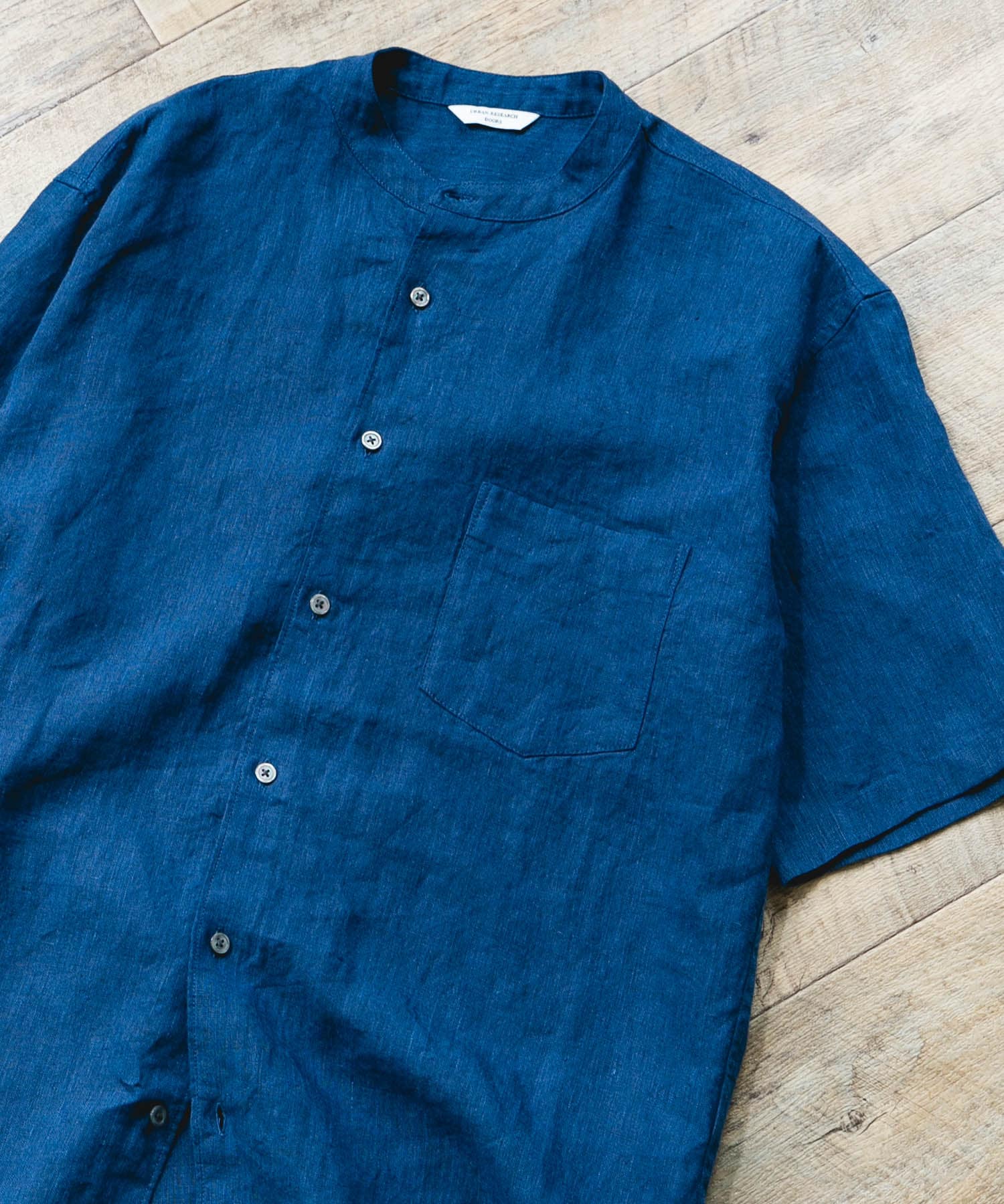 シルケットリネン バンドカラーショートスリーブシャツ