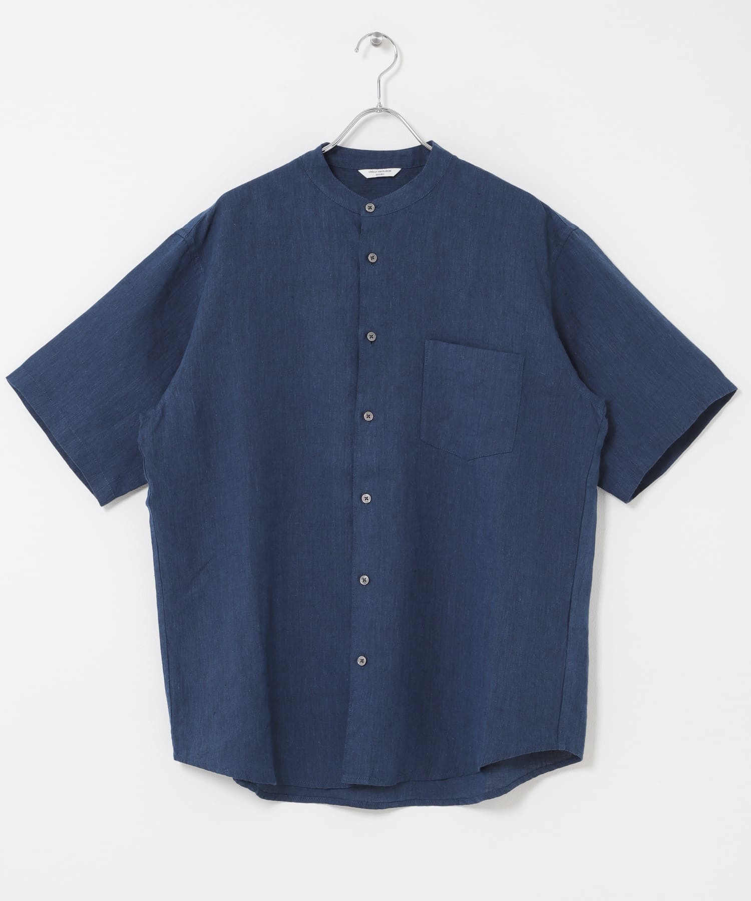 シルケットリネン バンドカラーショートスリーブシャツ INDIGO M