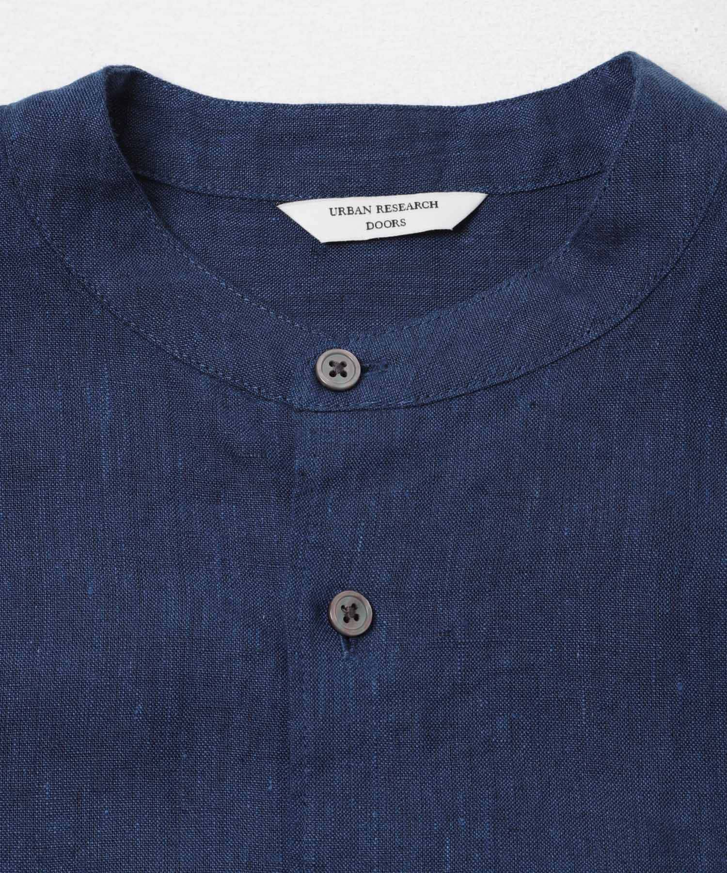 シルケットリネン バンドカラーショートスリーブシャツ INDIGO M