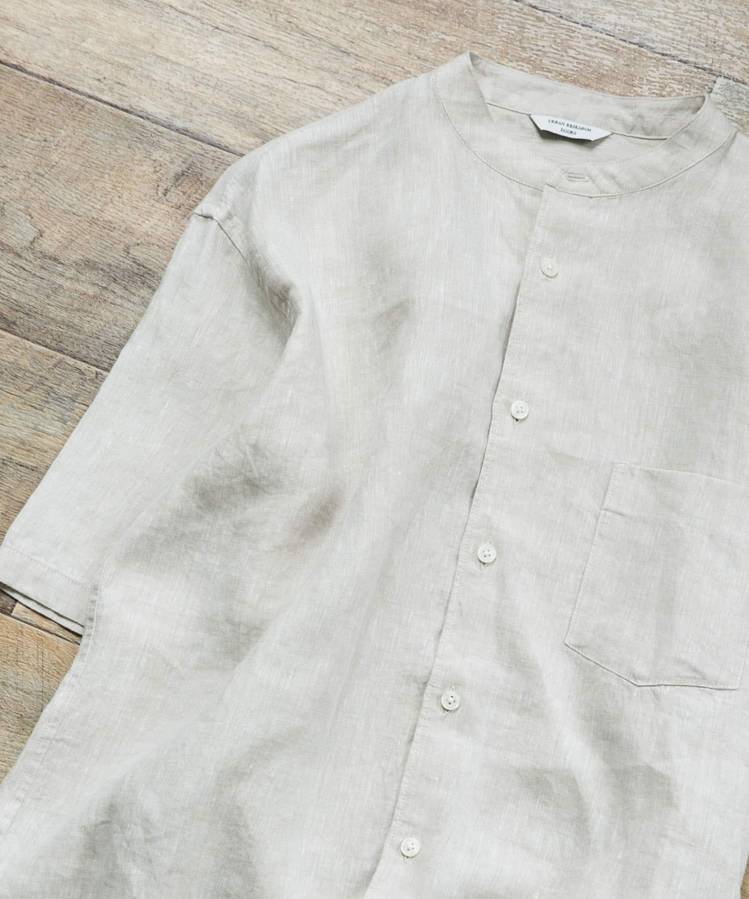 シルケットリネン バンドカラーショートスリーブシャツ