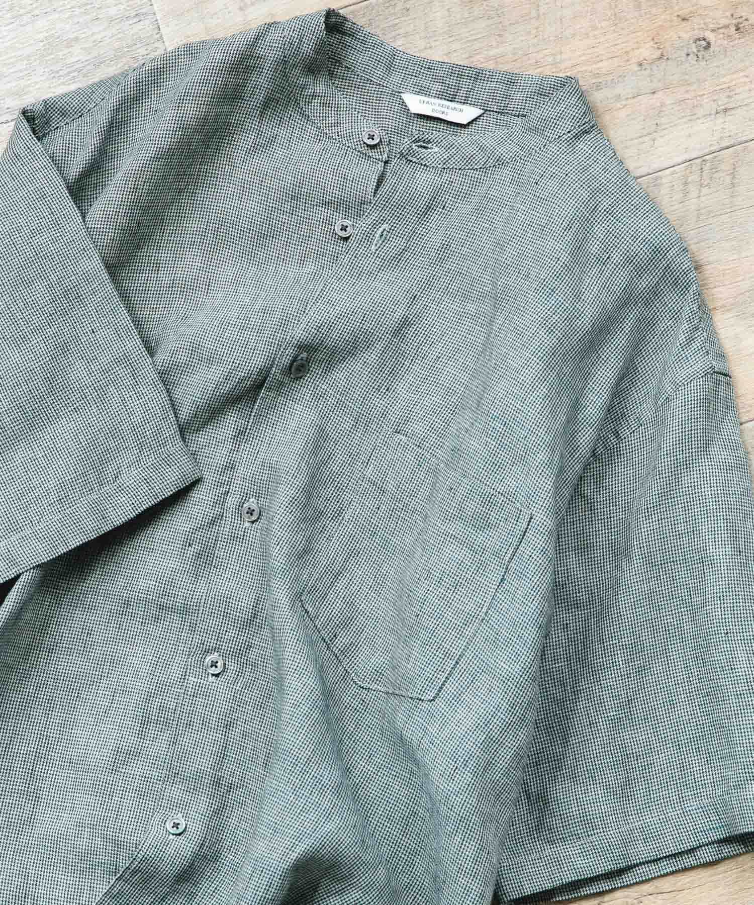 シルケットリネン バンドカラーショートスリーブシャツ