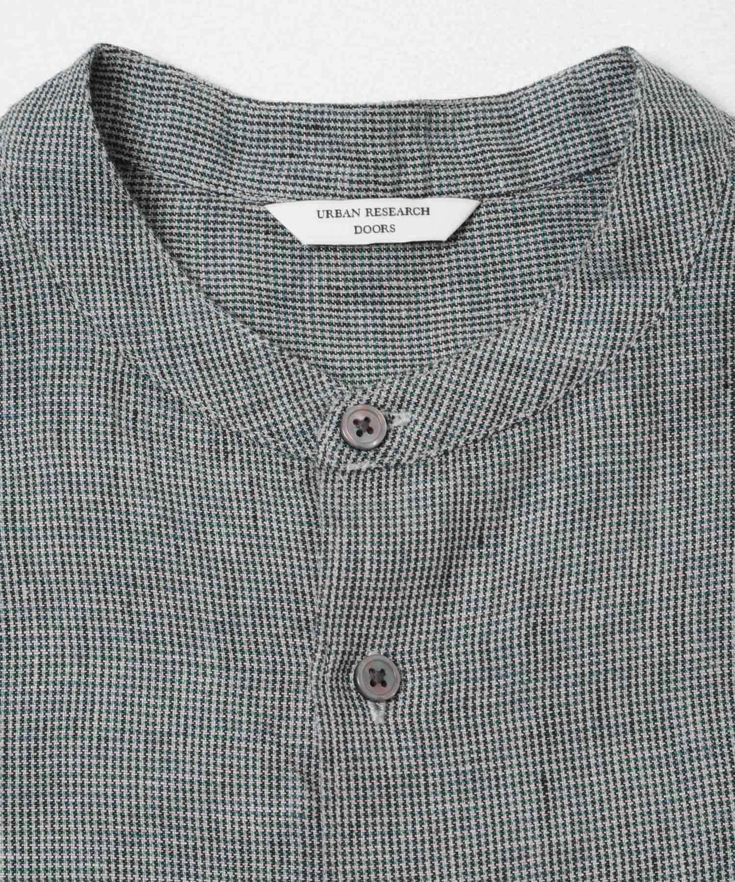 シルケットリネン バンドカラーショートスリーブシャツ HT CHECK M