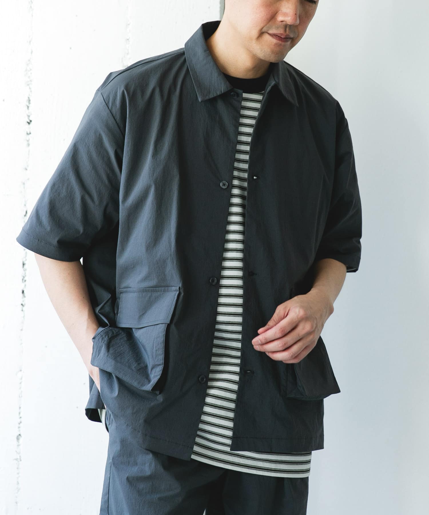 DotAir ショートスリーブ レギュラーカラーシャツ(M BLACK): トップス