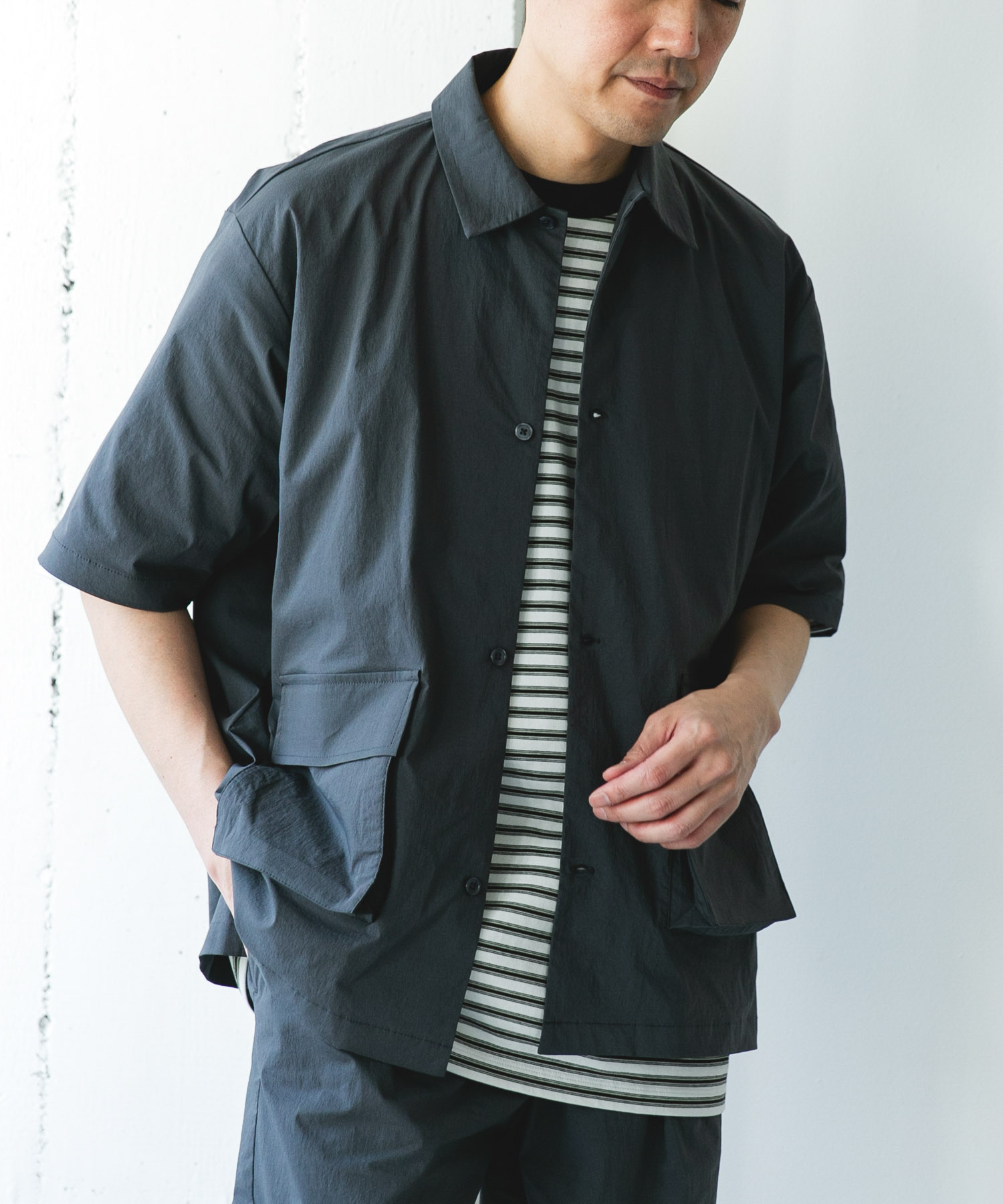 ストレッチクロス ビッグポケットショートスリーブシャツ