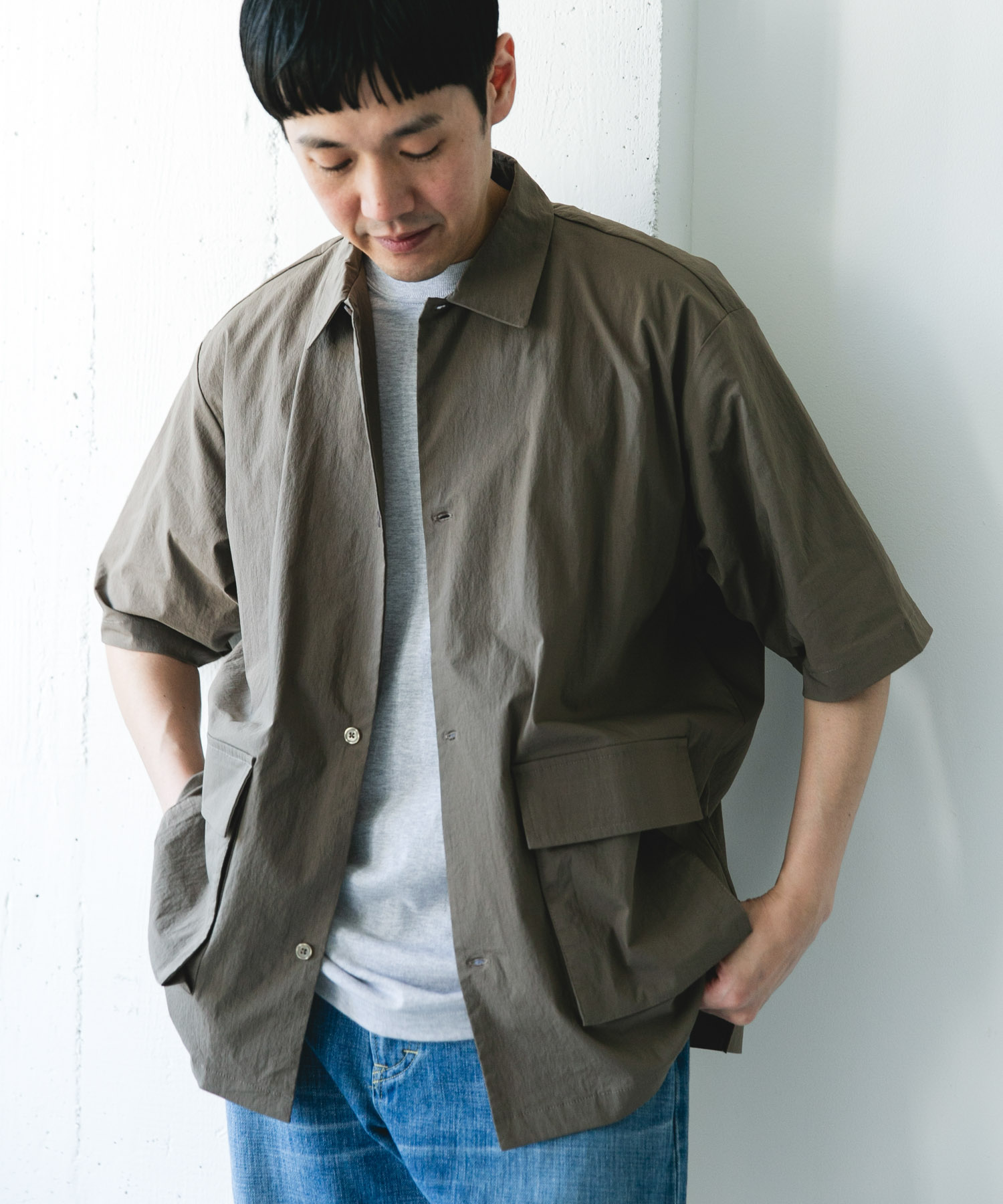 ストレッチクロス ビッグポケットショートスリーブシャツ
