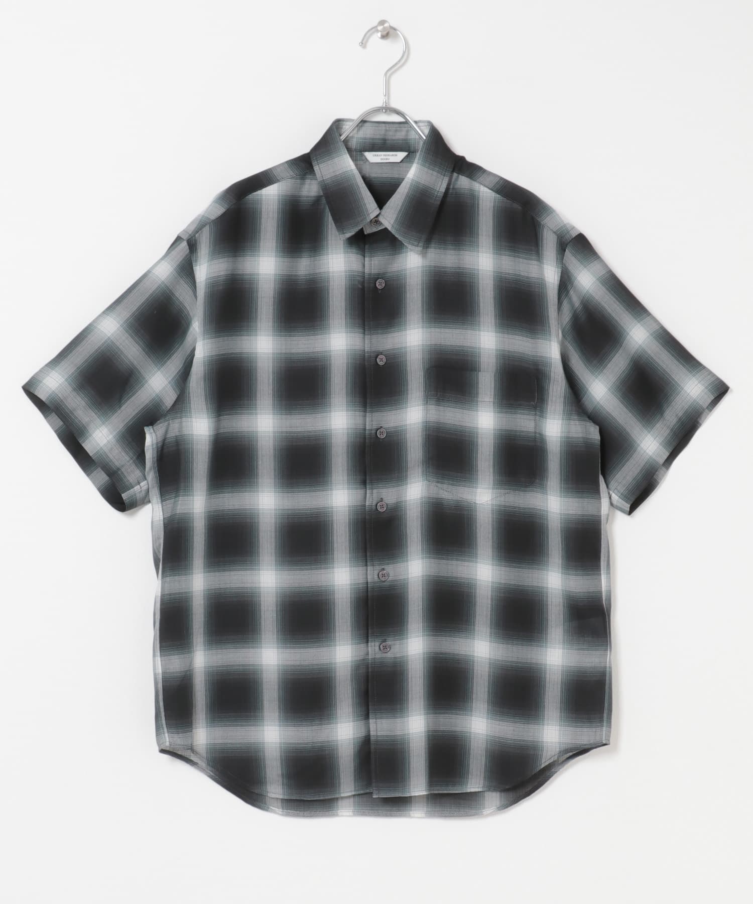 オンブレチェック レギュラーカラーショートスリーブシャツ CHARCOAL M