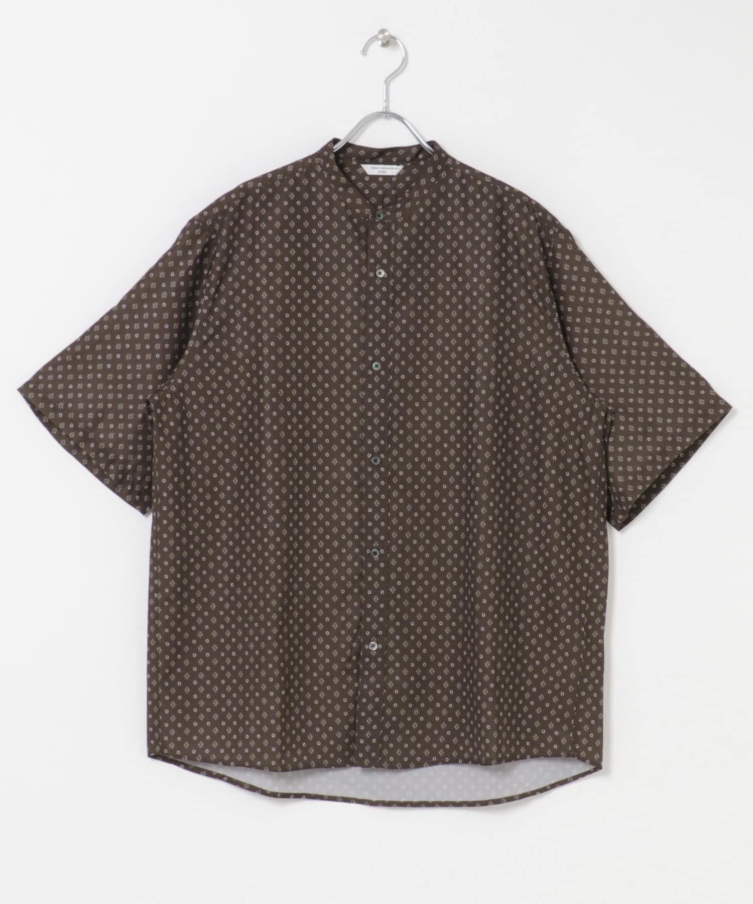 バンドカラーショートスリーブ 総柄シャツ BROWN M