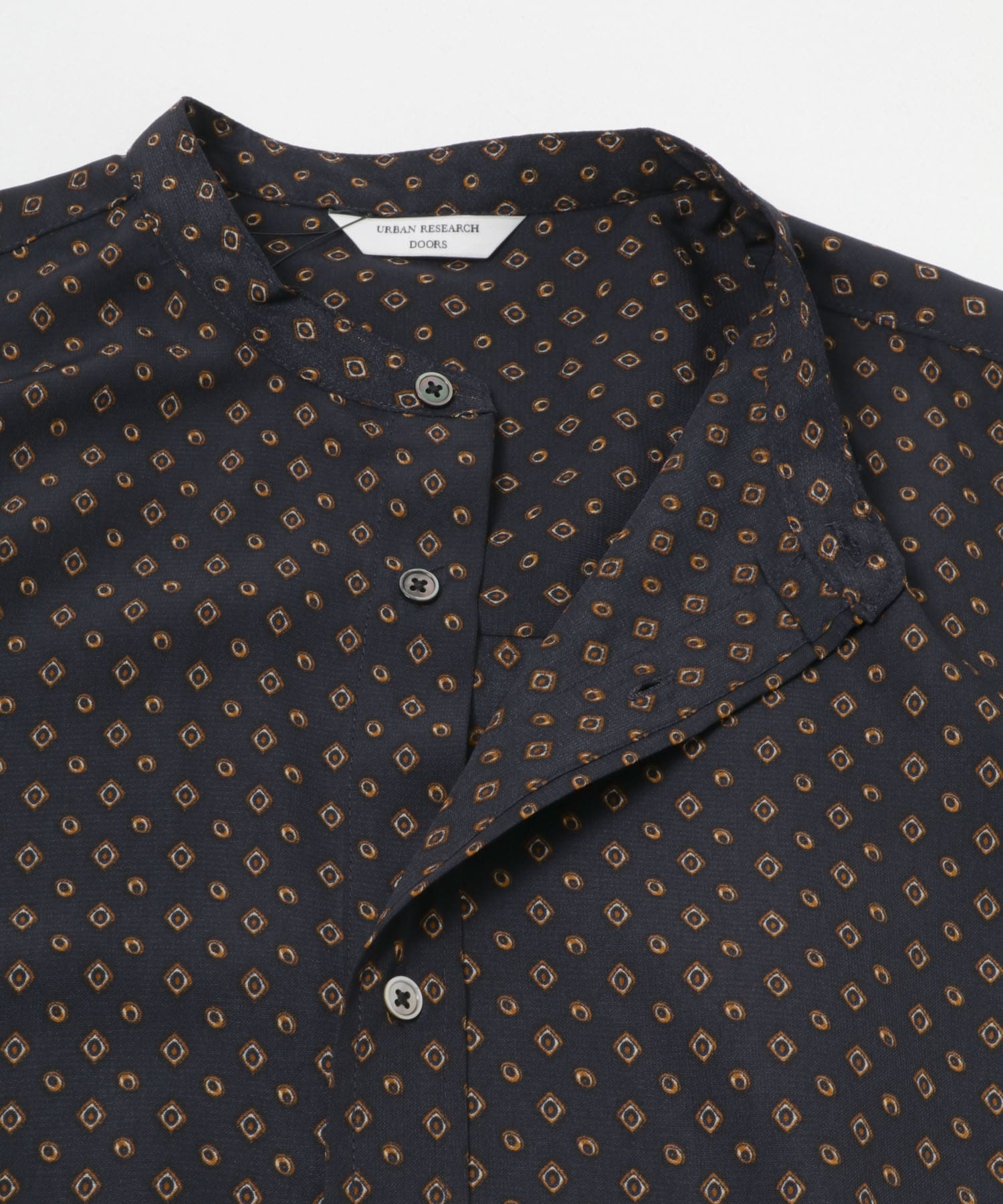 バンドカラーショートスリーブ 総柄シャツ NAVY M